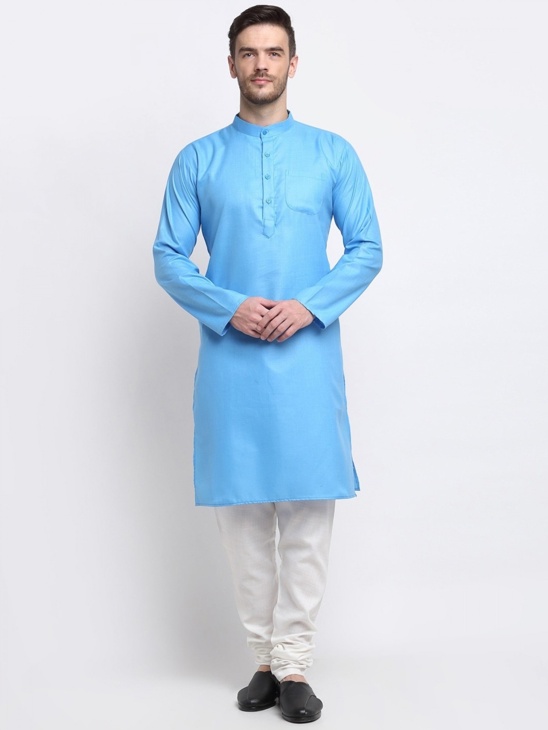 Cotton Silk Readymade Kurta set in Sky Blue 
