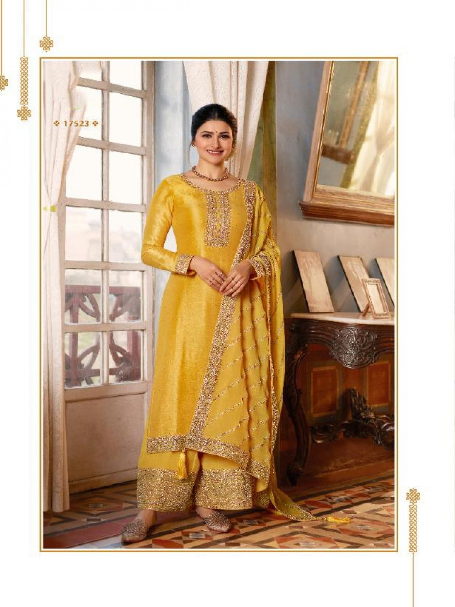  Silk Georgette  Party Wear Suit in Yellow Color with Embroidery Work