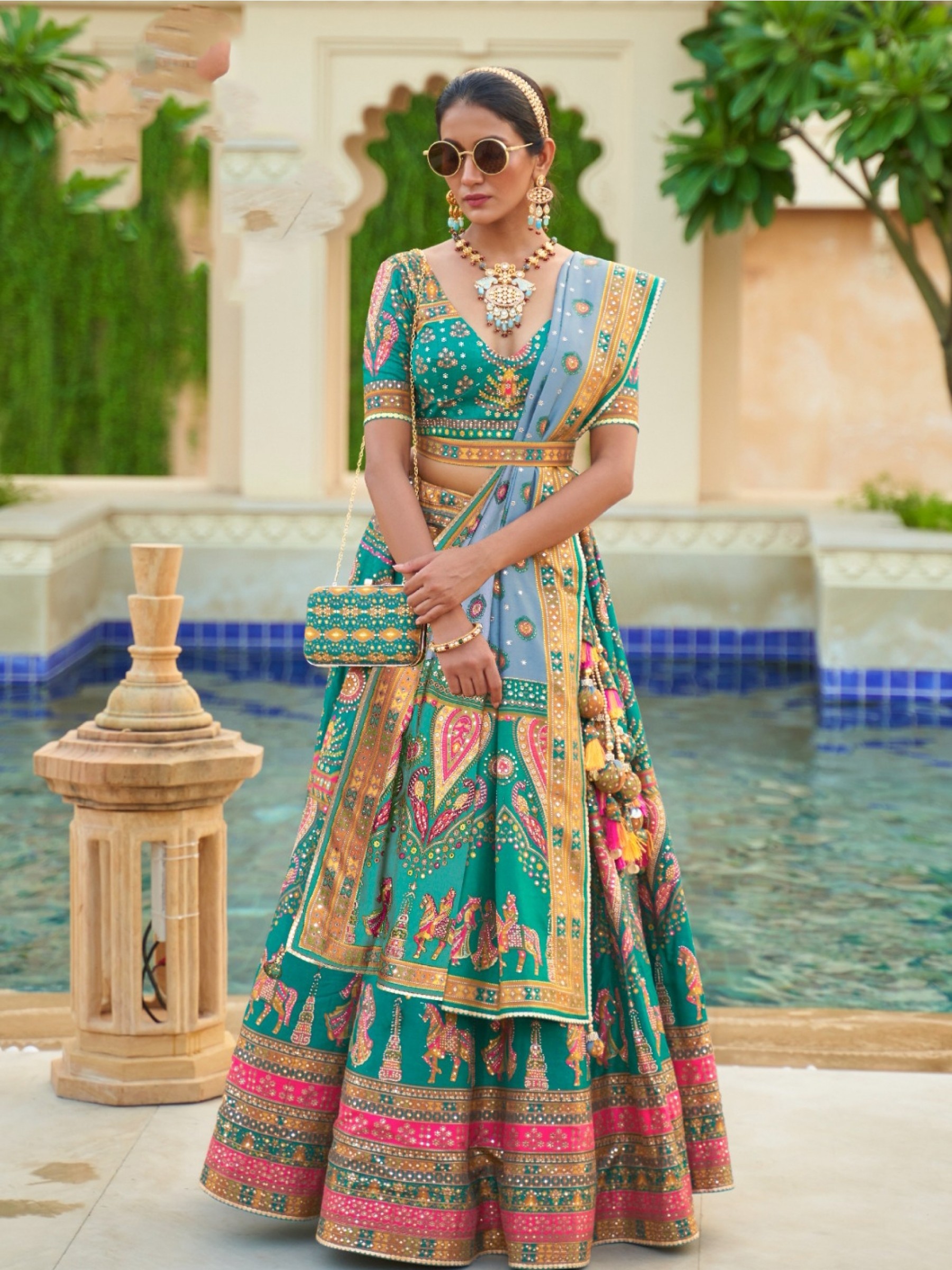 Pure Rajwadi Silk Wedding Lehenga in Turquoise Color With Embroidery  work