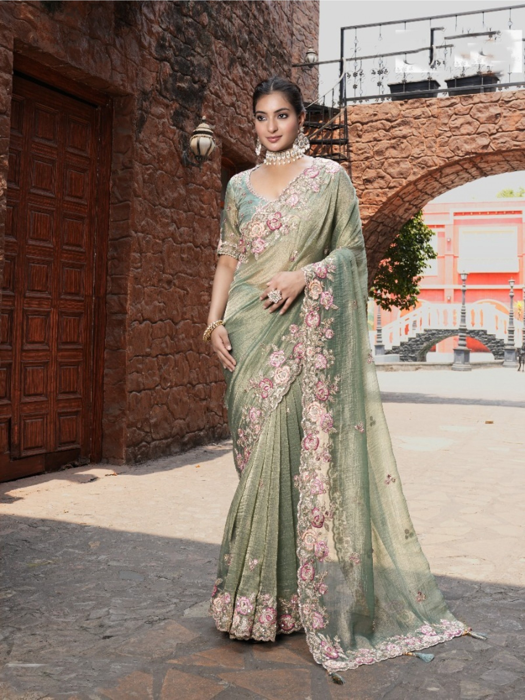 Pure Fancy Silk Wedding wear Saree In Pista Color With Embroidery Work
