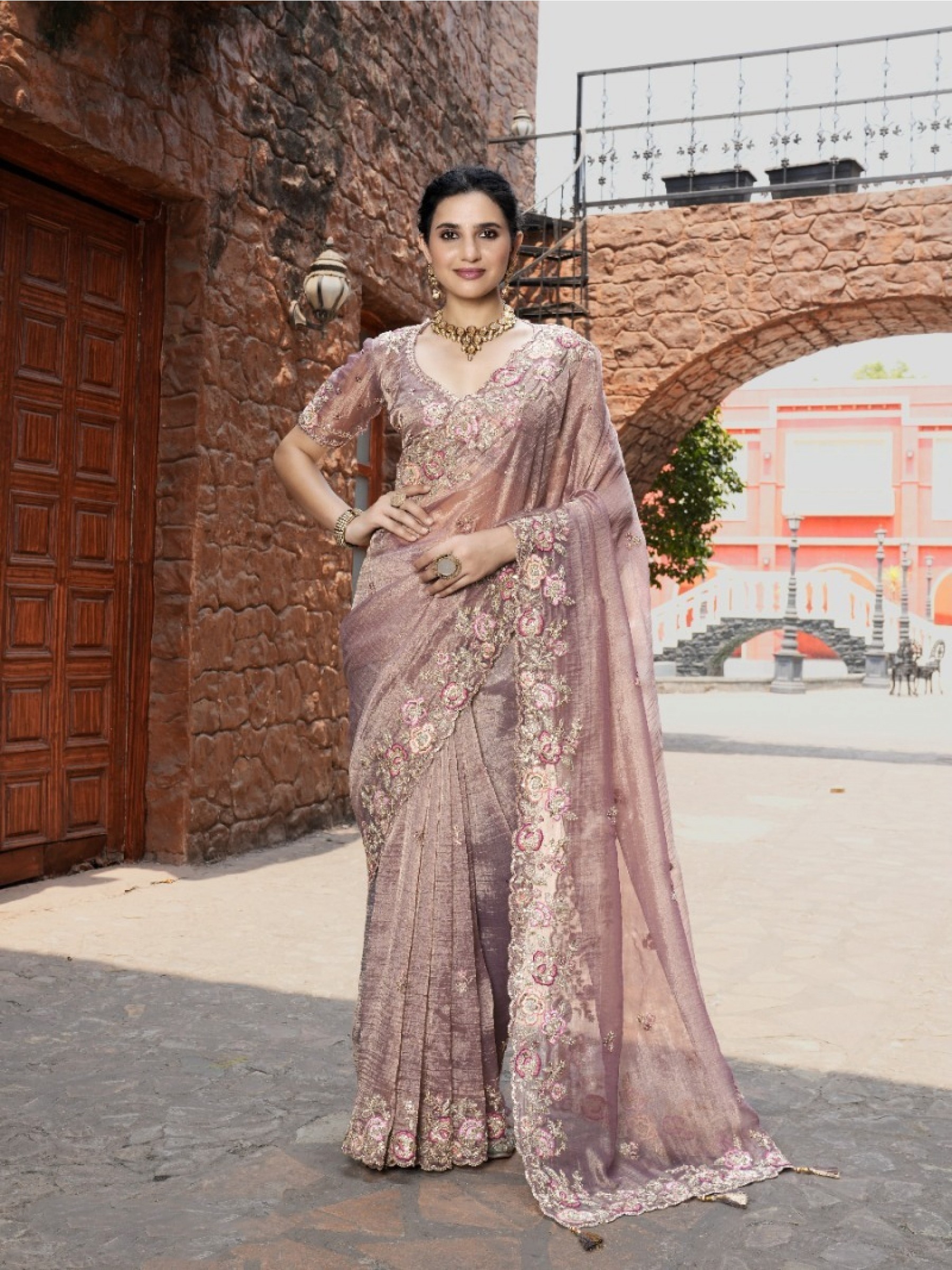 Pure Fancy Silk Wedding wear Saree In Purple Color With Embroidery Work