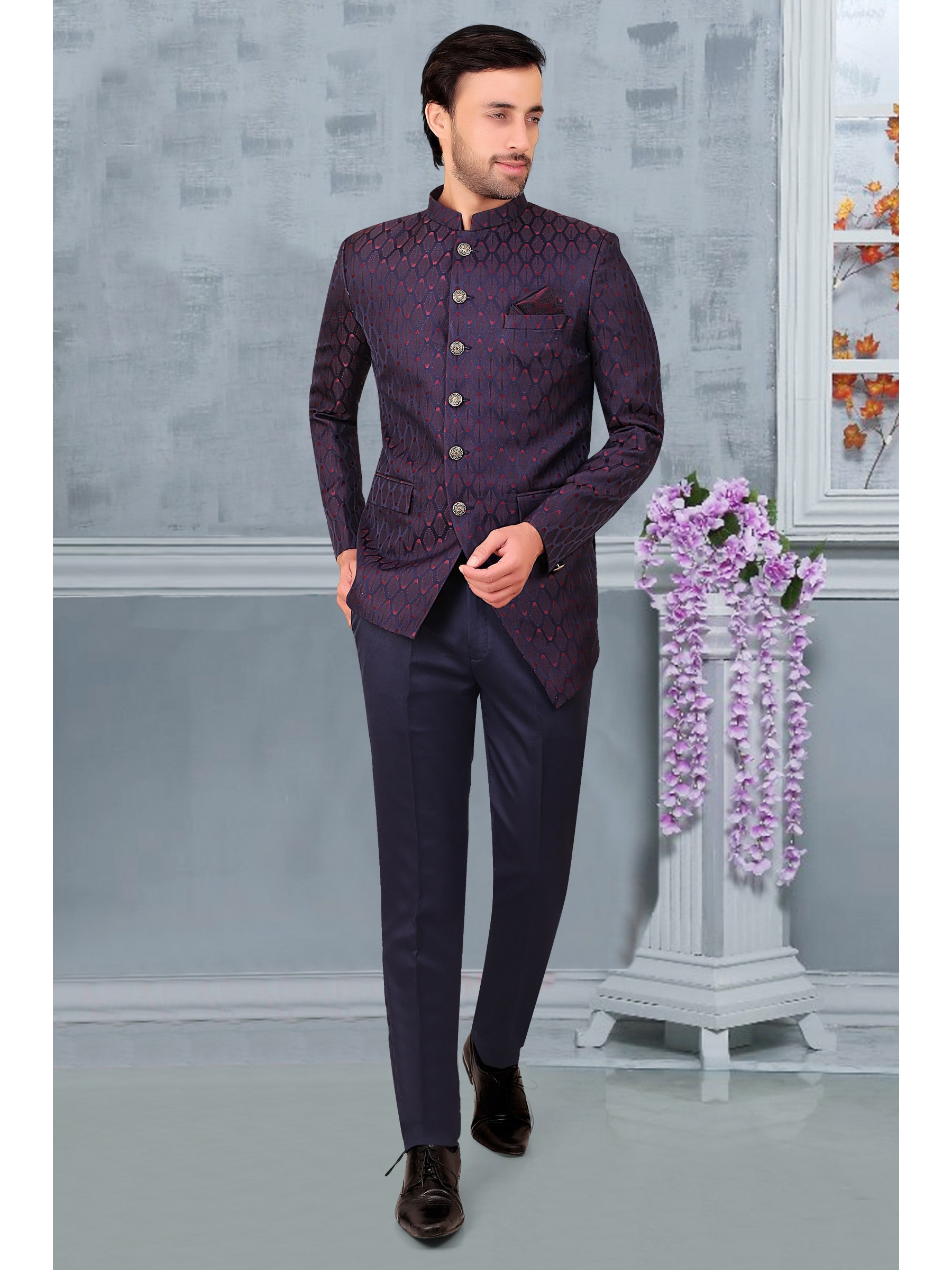 Readymade Men's Wear Jodhpuri Top in Blue & Wine Color 