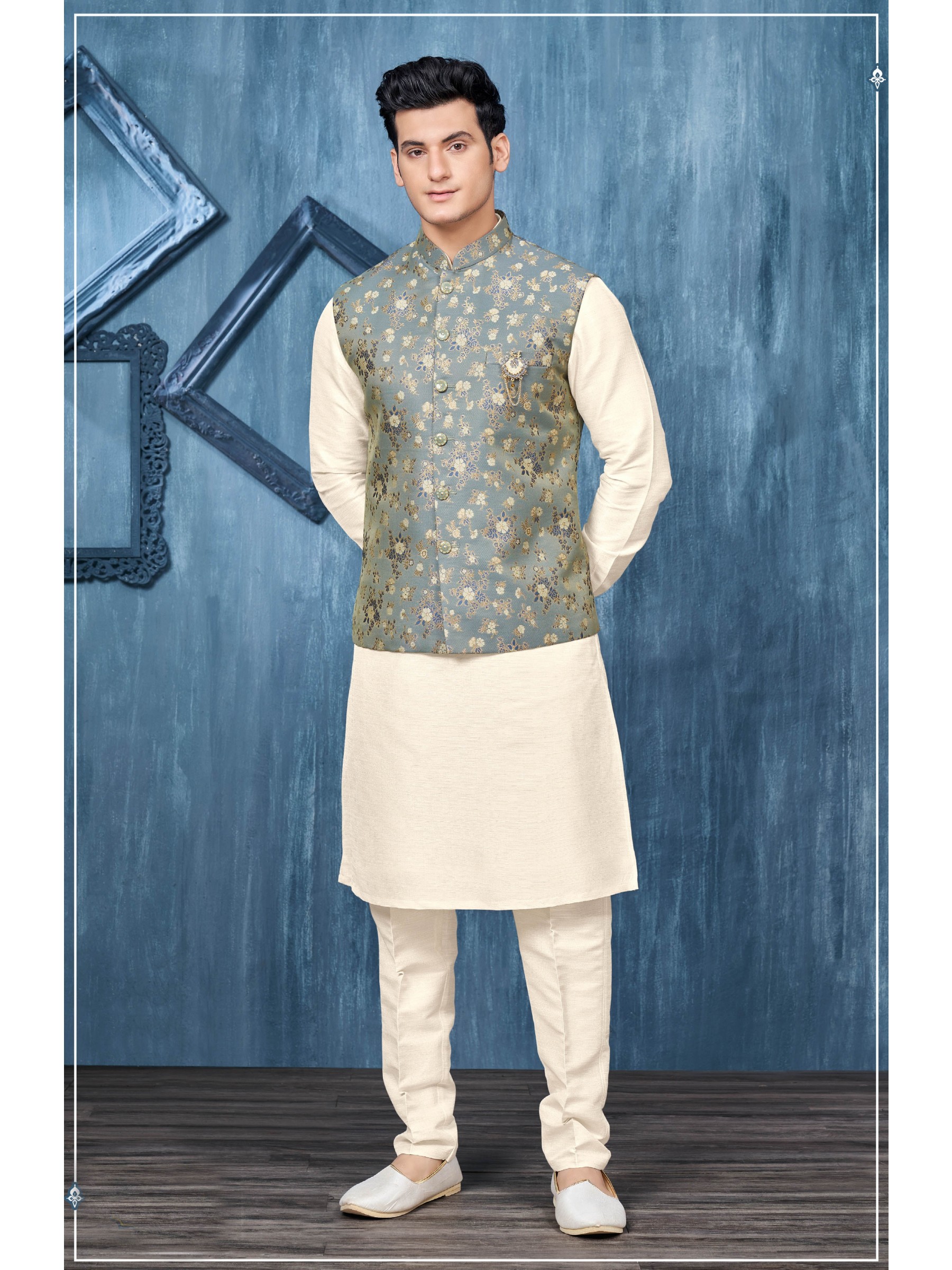 Jacquard Silk Function Wear Heavy Readymade Men's Kurta Paijama With Jacket 