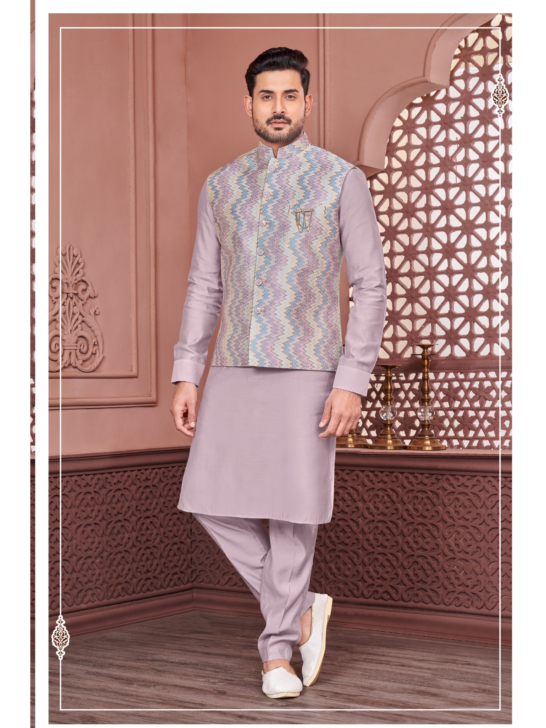Art Embroidered Banarasi Silk Function Wear Heavy Readymade Men's Kurta Paijama With Jacket 