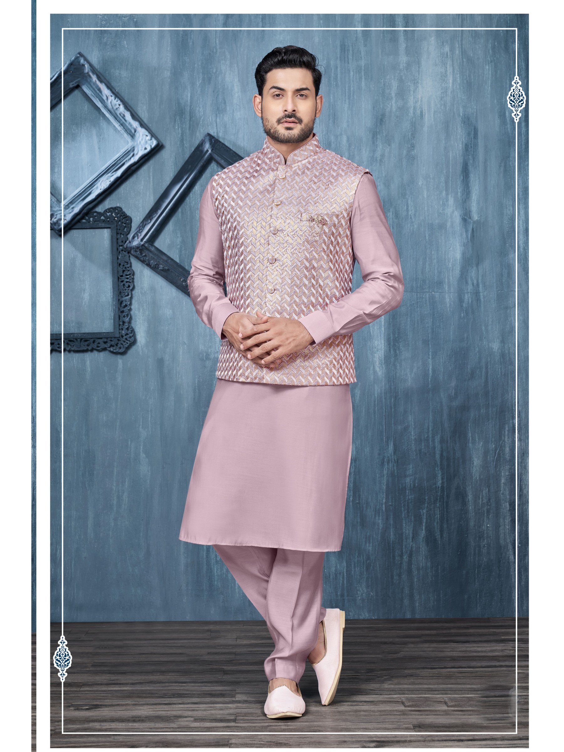 Art Embroidered Banarasi Silk Function Wear Heavy Readymade Men's Kurta Paijama With Jacket 