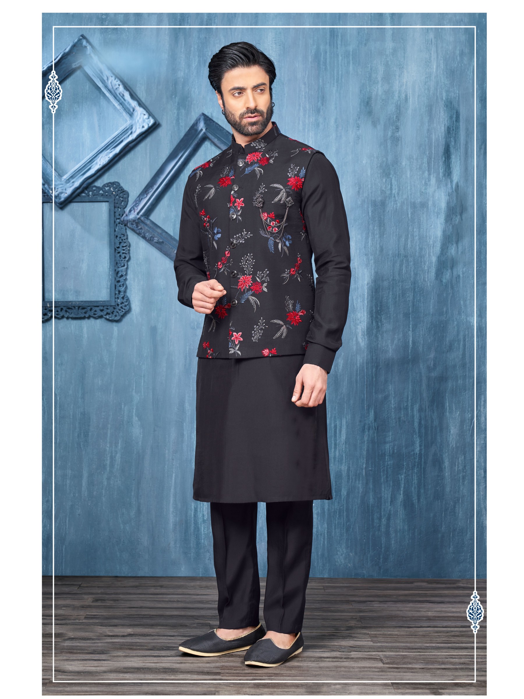 Art Embroidered Banarasi Silk Function Wear Heavy Readymade Men's Kurta Paijama With Jacket 