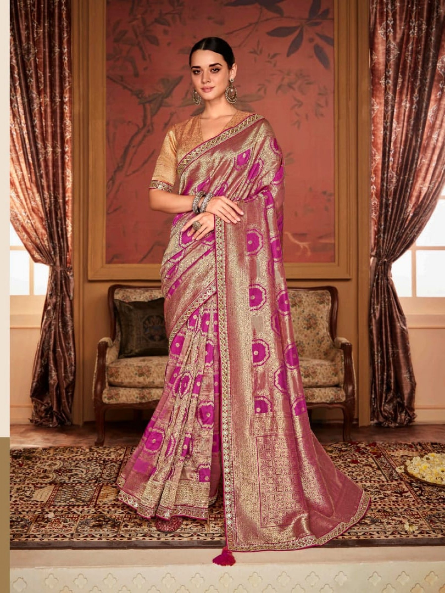 Pure Dola Silk Party Wear Saree In  Pink Color With Embroidery Work 