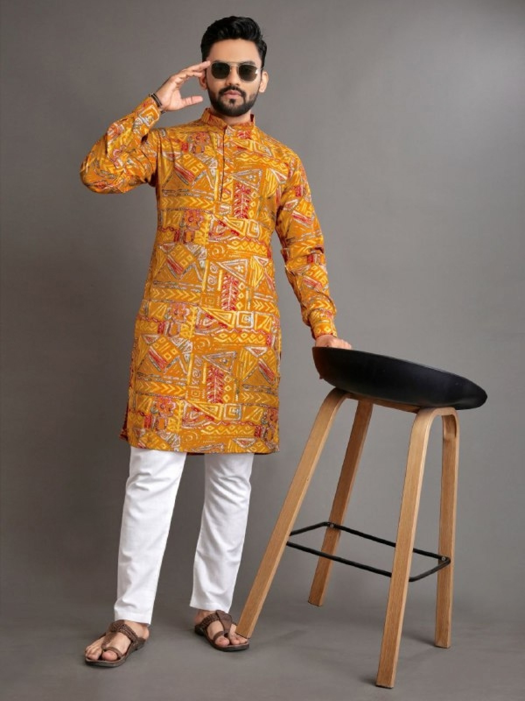 Jacquard Silk Readymade Kurta in Multi Color 