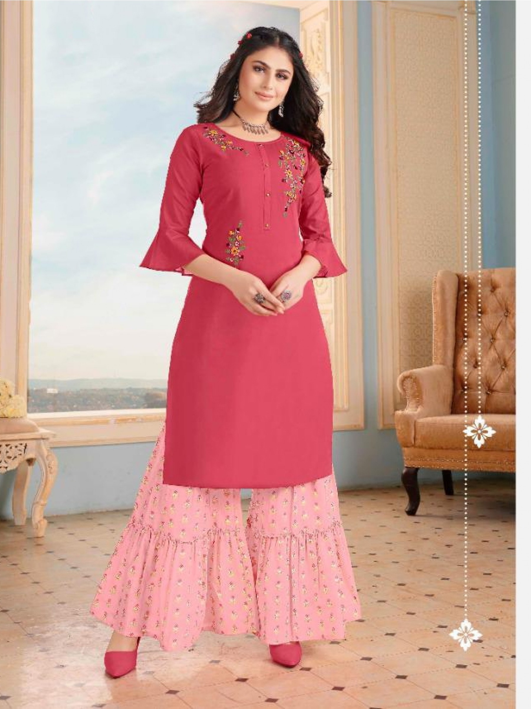 Pure Cotton Casual Wear Kurti With Garara In Pink Color Kurti Sale