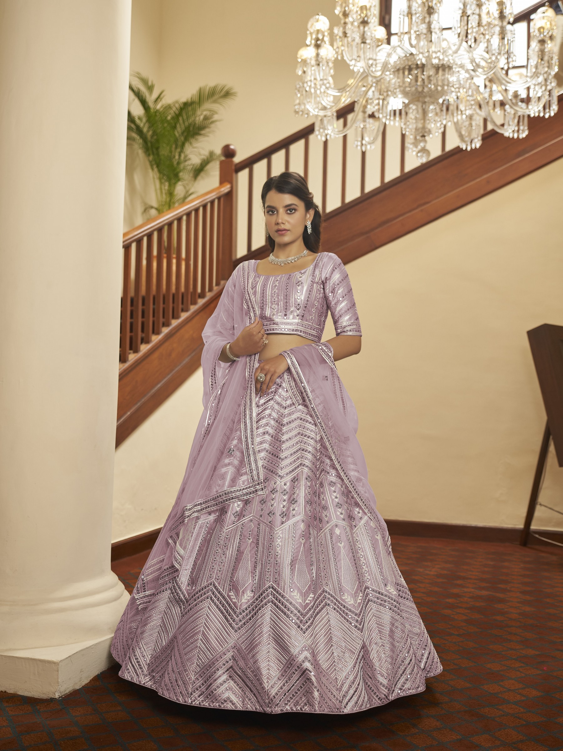 Soft Silk  Party Wear Lehenga In Light Purple With Embroidery Work