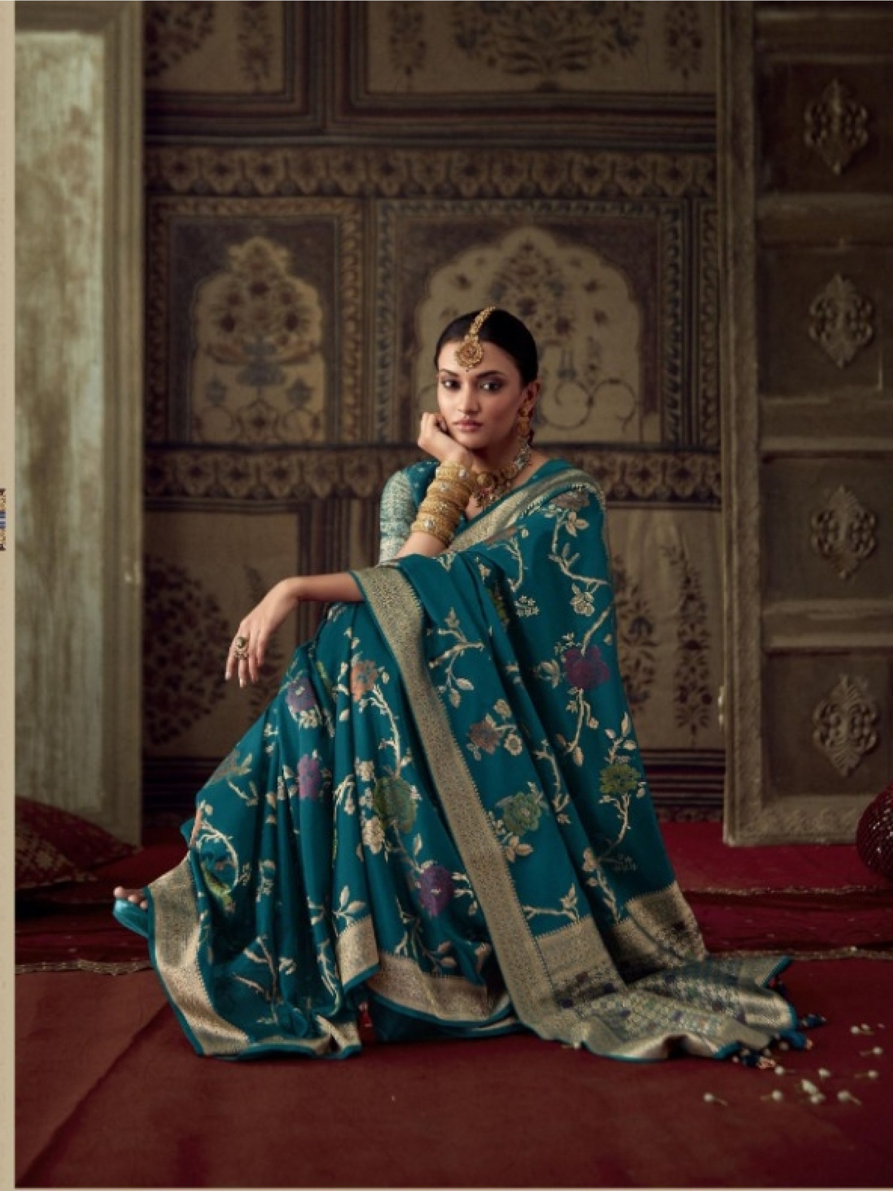 Pure Banarasi  Crepe Georgette Silk Saree In Blue Color With Weaving  Work