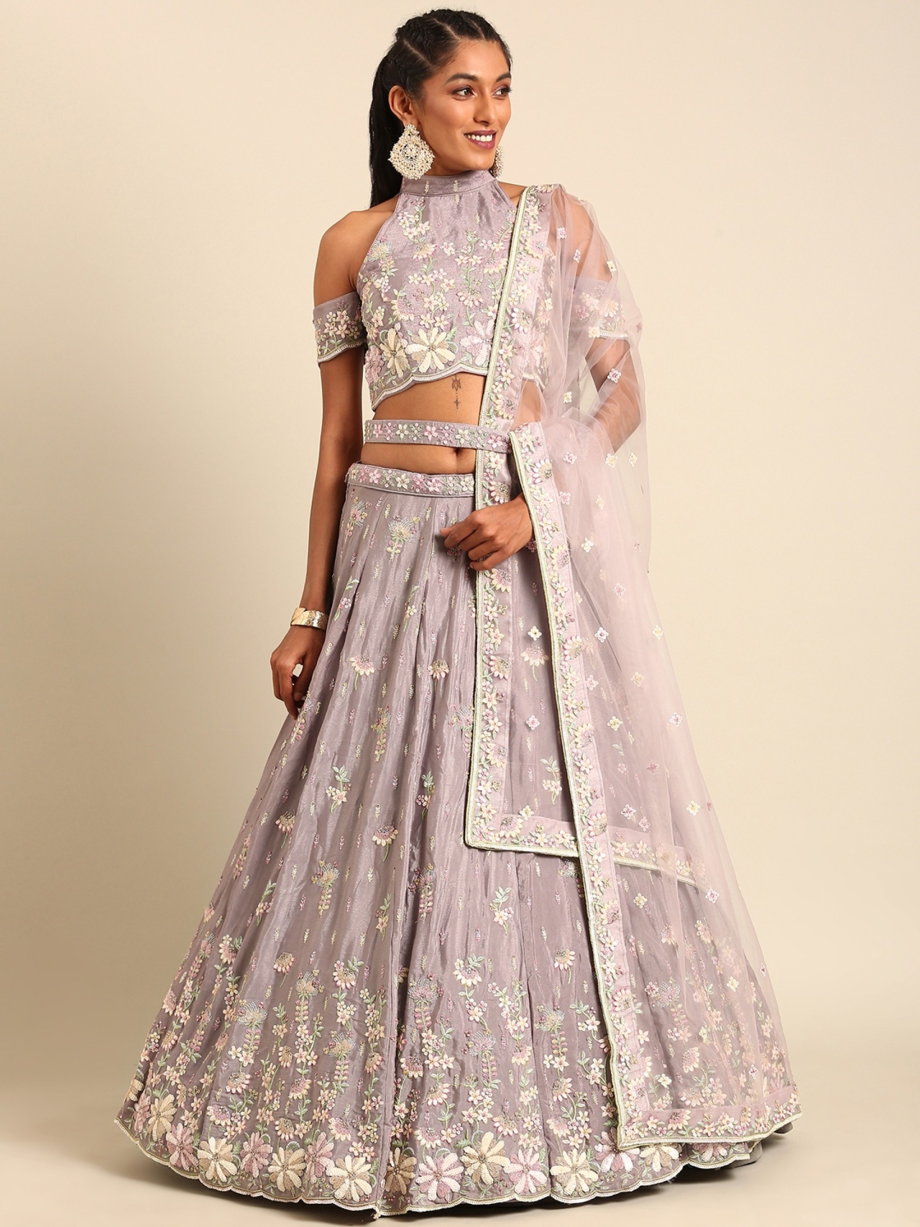 Pure Georgette Party Wear Wear Lehenga In Mauve Color With Embroidery Work 
