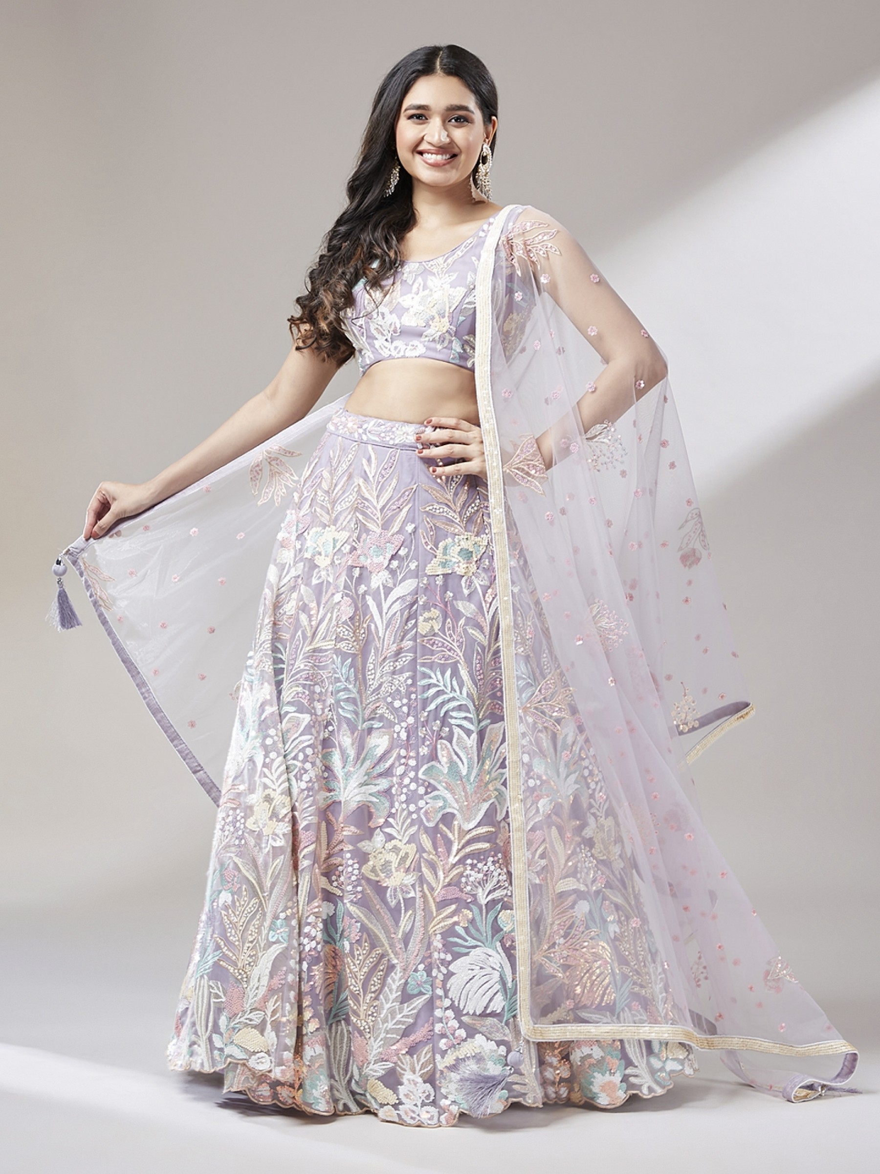 Soft Premium Net Party Wear Wear Lehenga In Muave  Color With Embroidery Work 