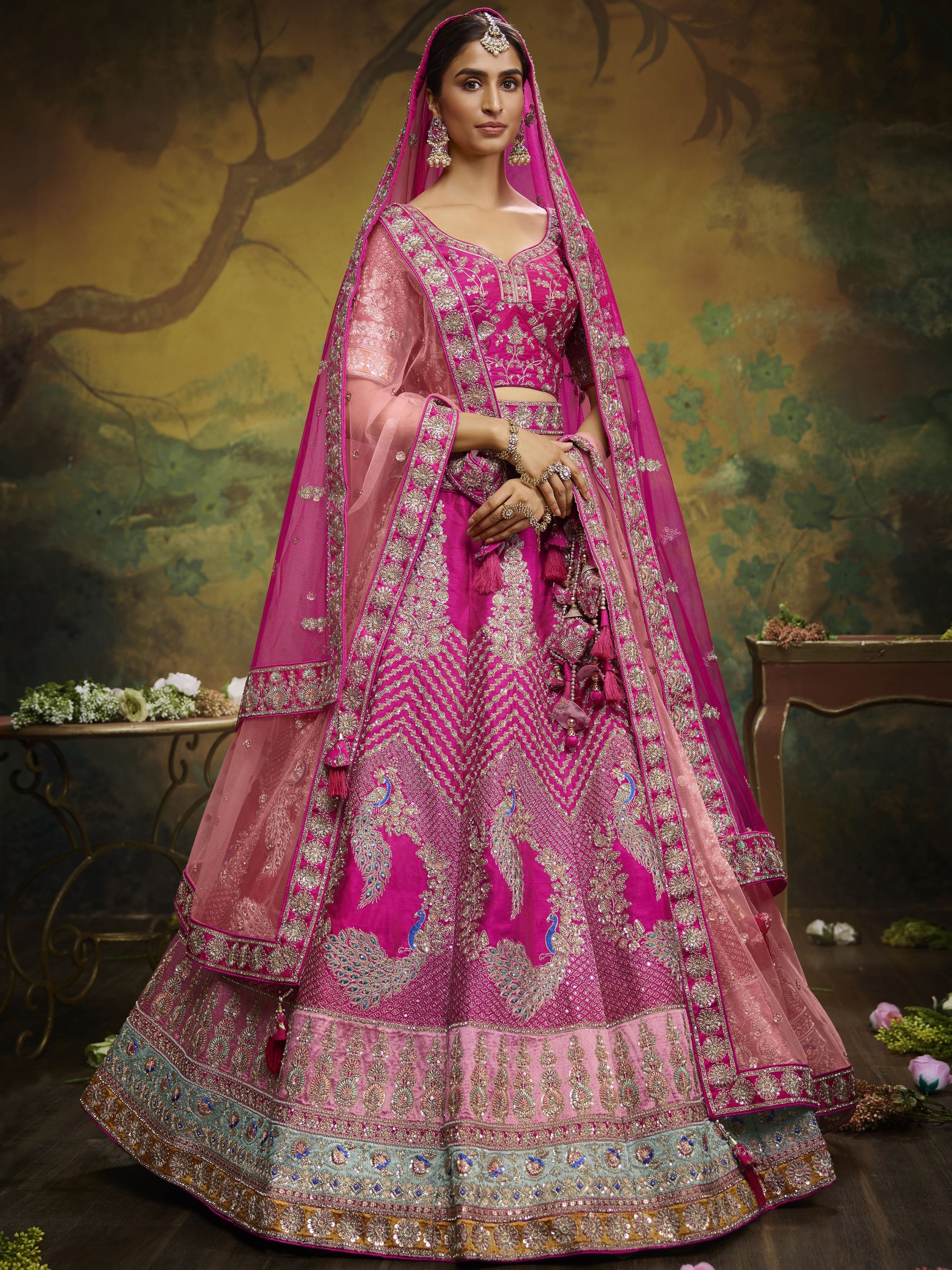 Pure Silk Wedding Wear Wear Lehenga In Pink Color With Embroidery Work 