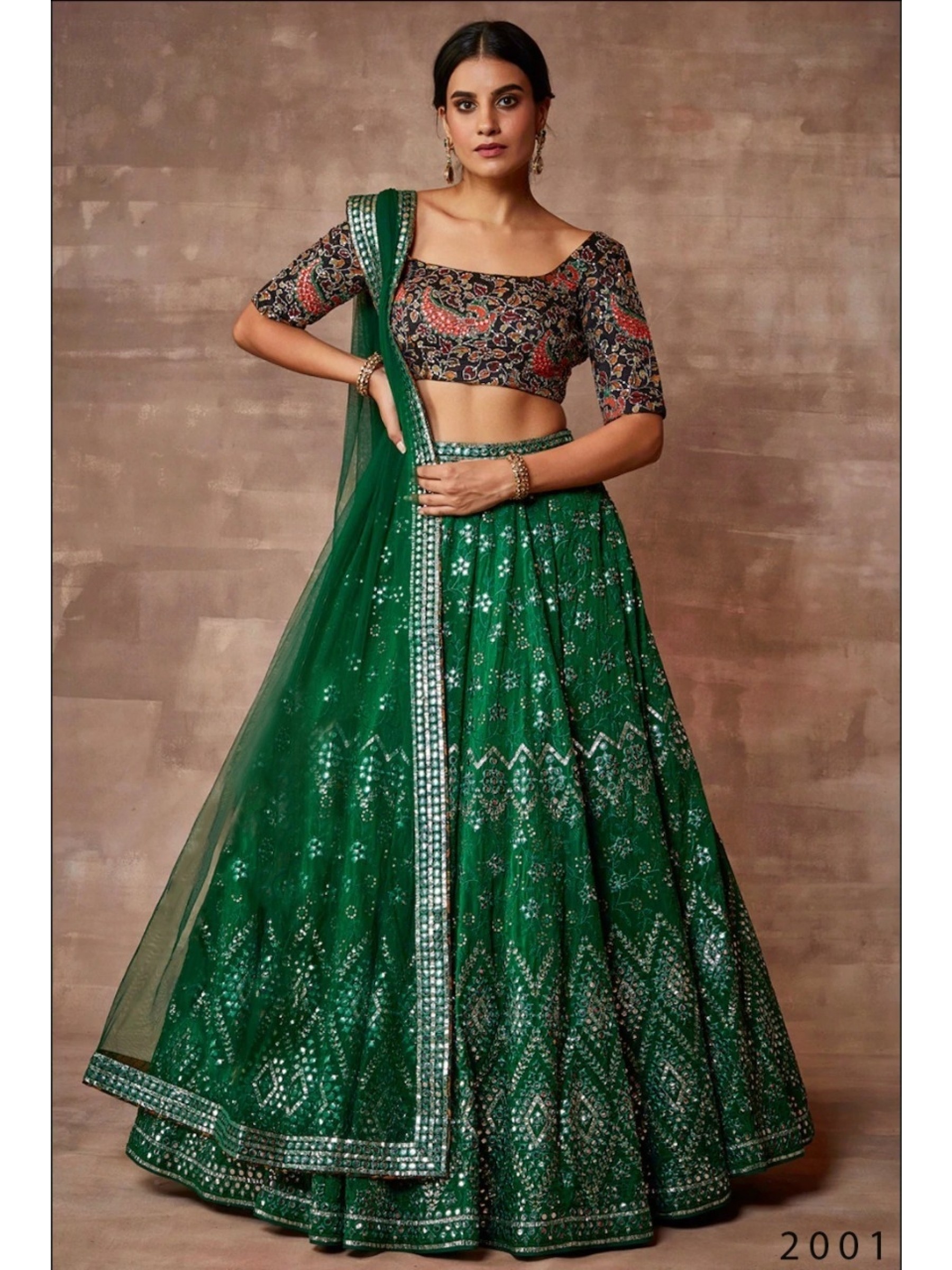 Soft Organza  Party Wear Lehenga In Green With Embroidery Work