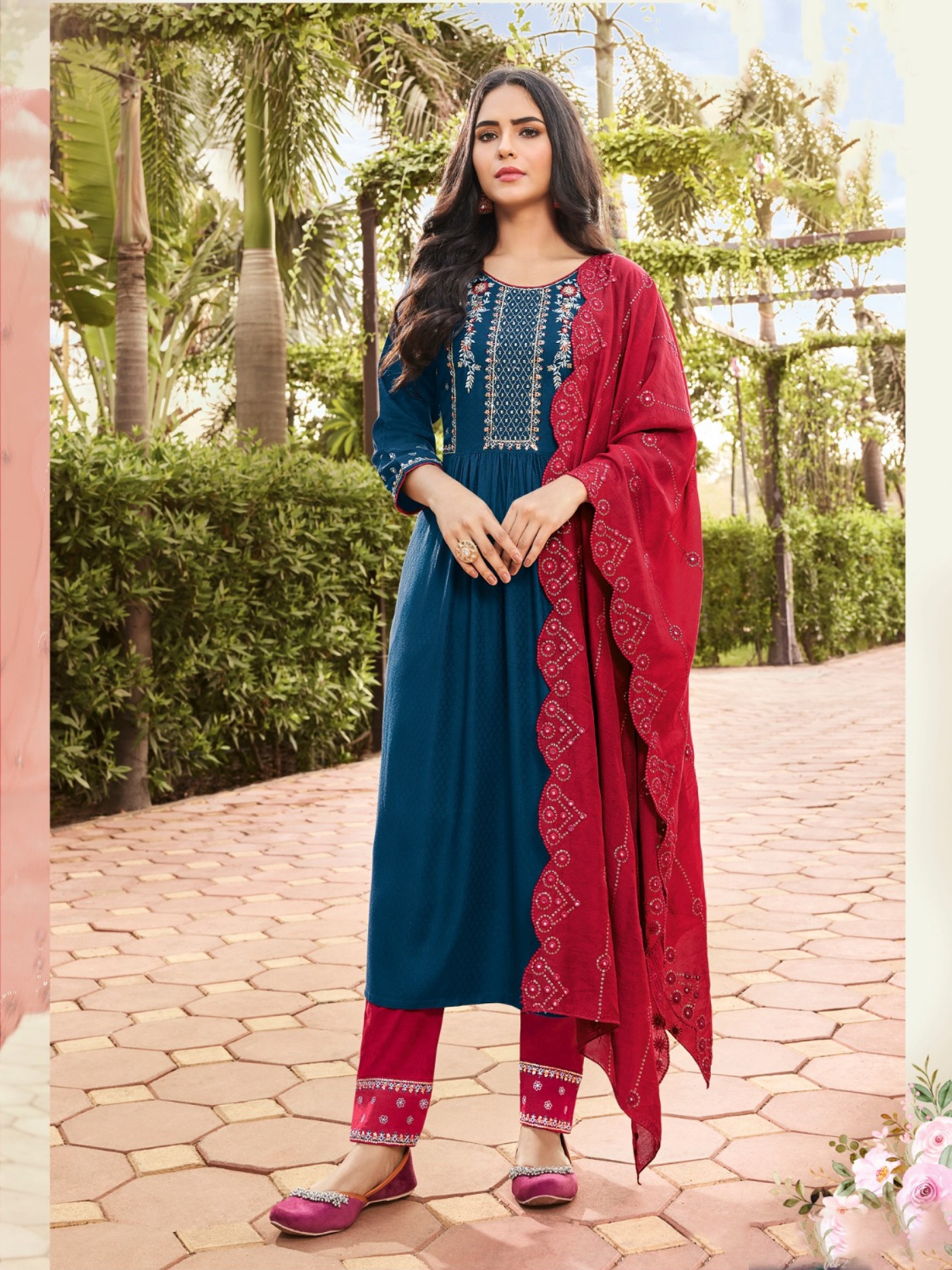 Pure Rayon Fabric Party Wear Suit In Blue Color With Embroidery Work 