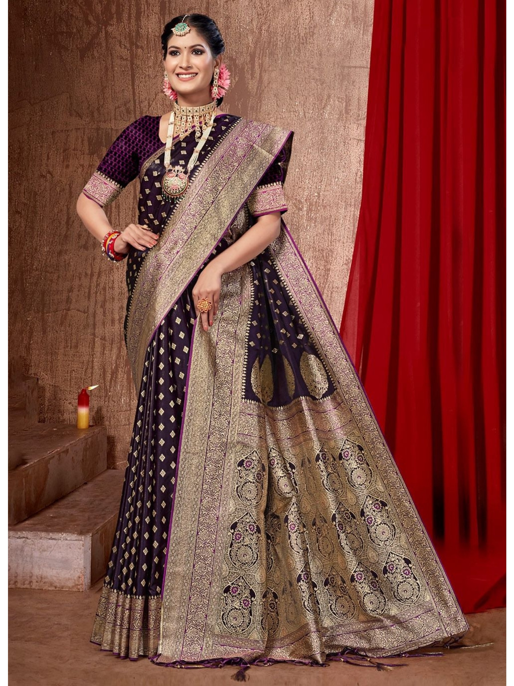 Party Wear Saree Purple Color Banarasi Silk Saree