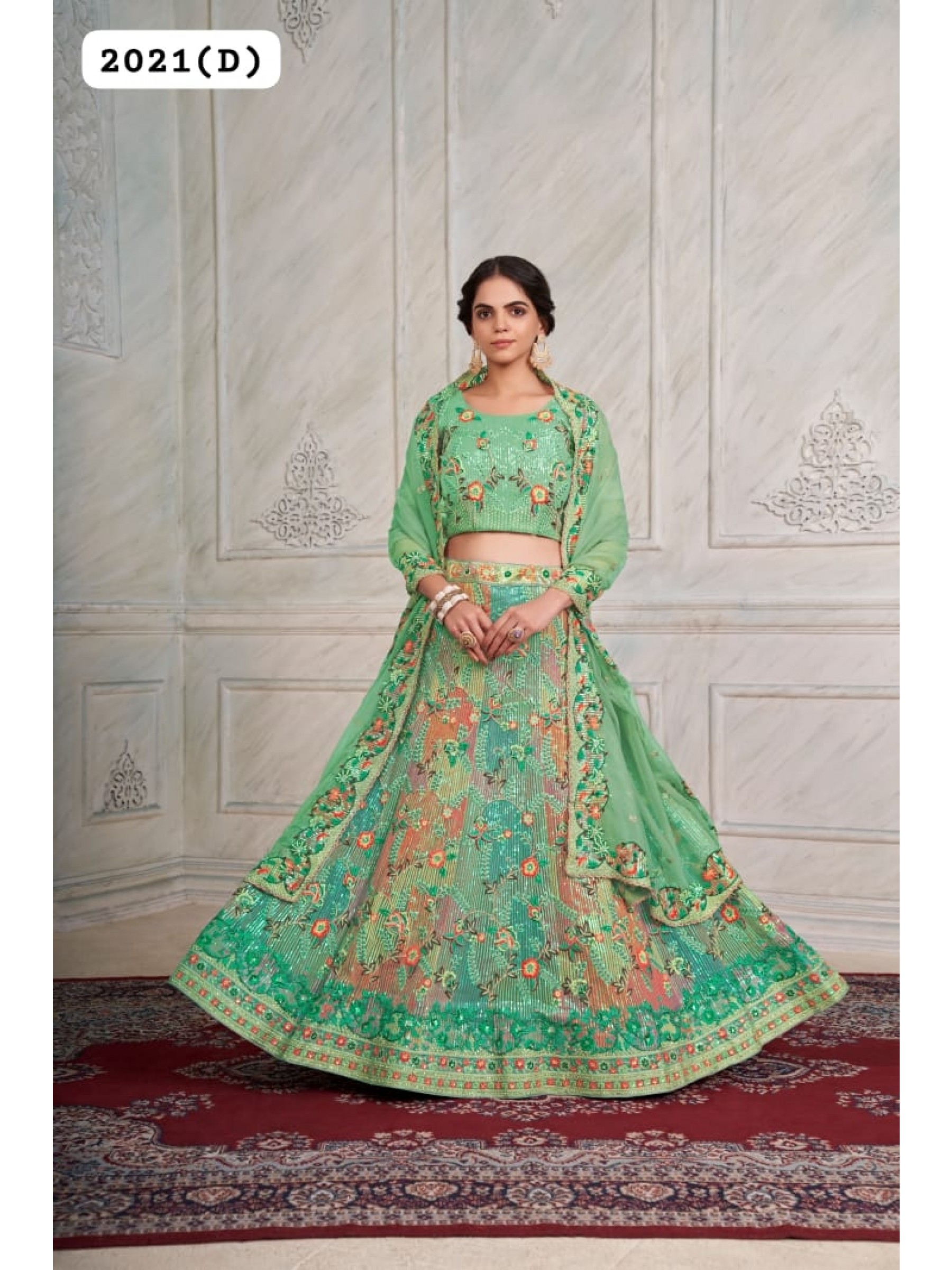 Georgette  Wedding Wear Lehenga In Green  Color  With Embroidery Work