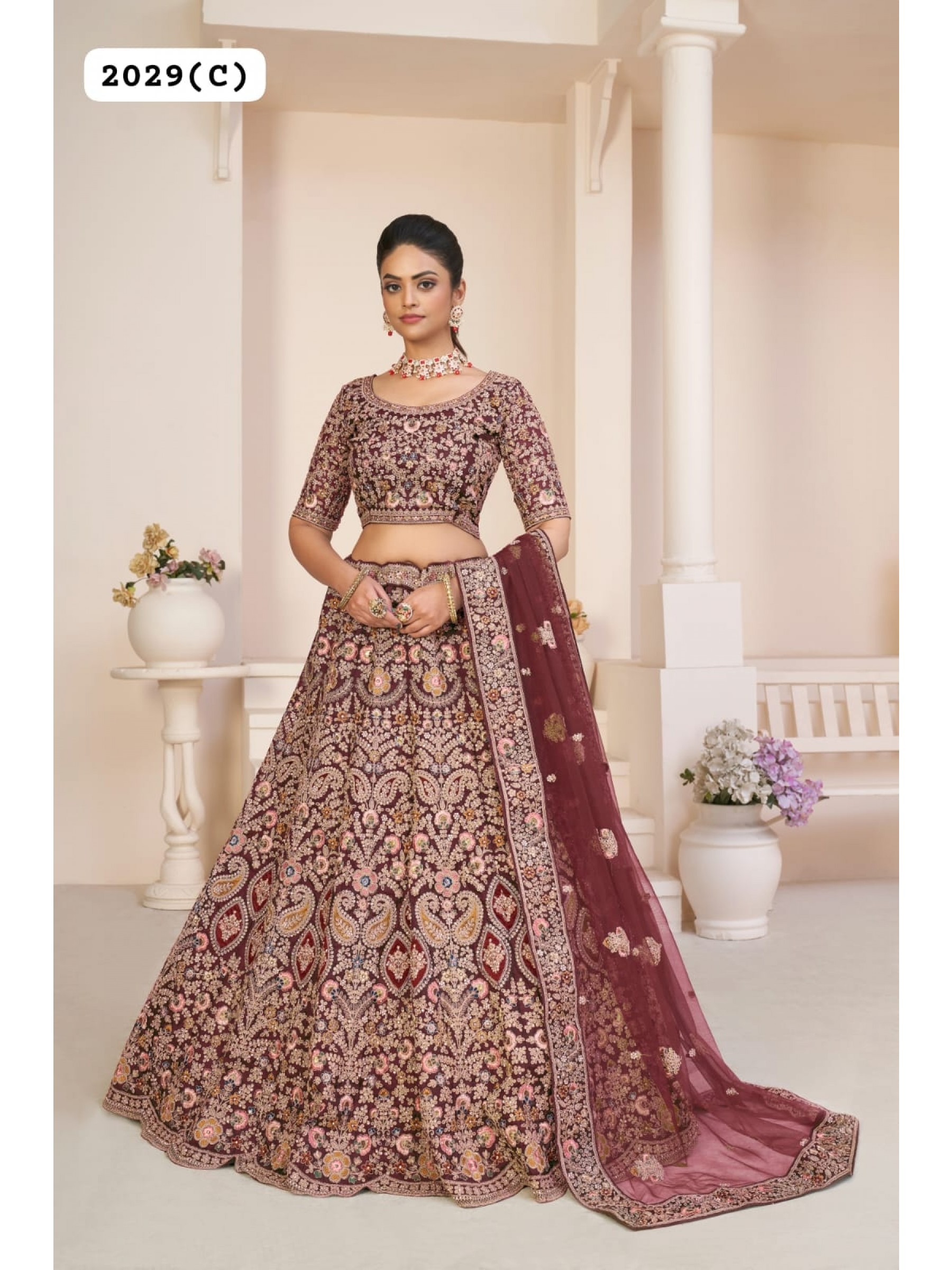 Soft Premium Net Wedding Wear Lehenga In Magenta Color  With Embroidery Work