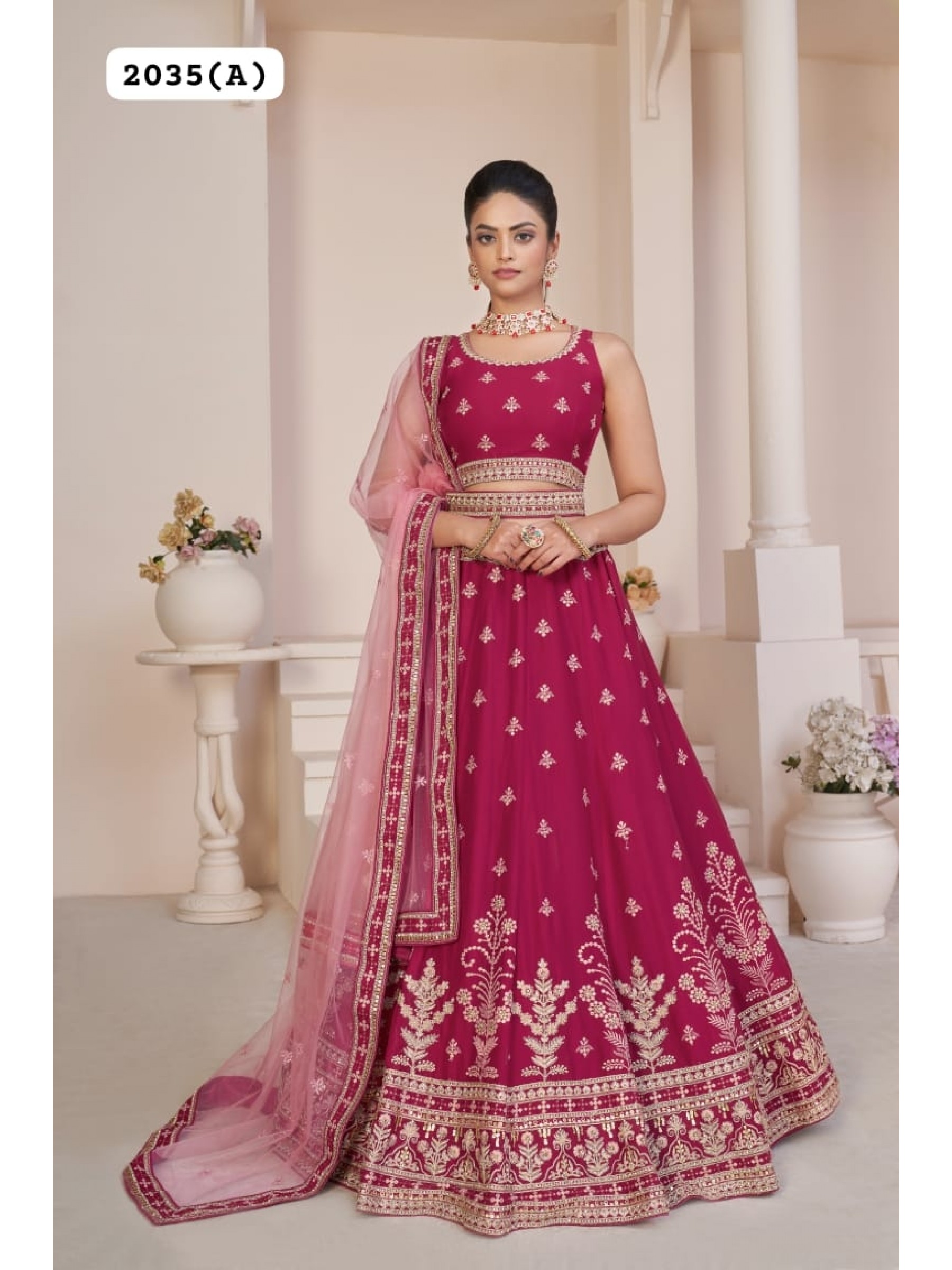 Georgette  Wedding Wear Lehenga In Pink Color  With Embroidery Work