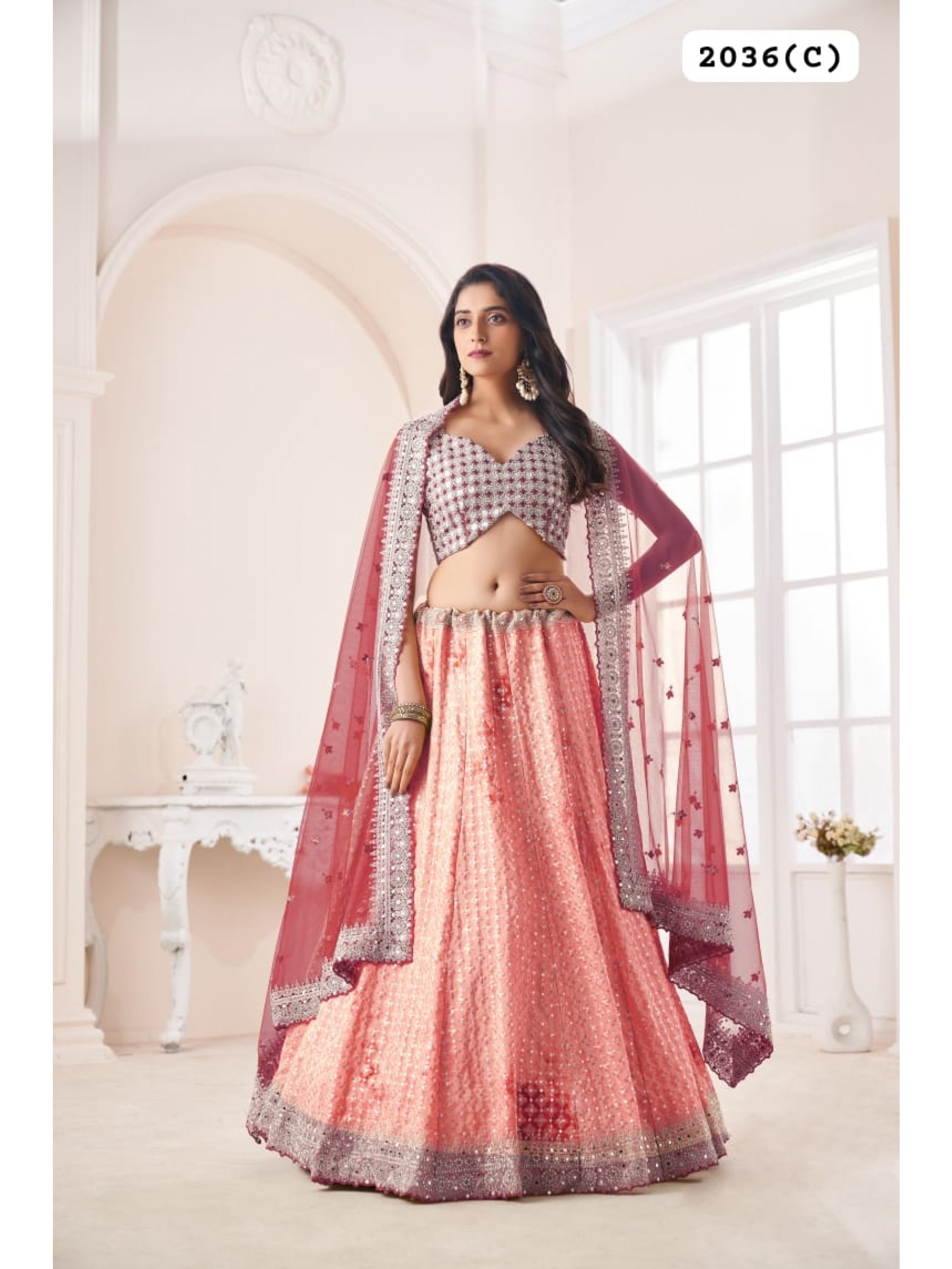 Crape Silk Fabrics Party Wear Lehenga in Pink Color With Embroidery Work