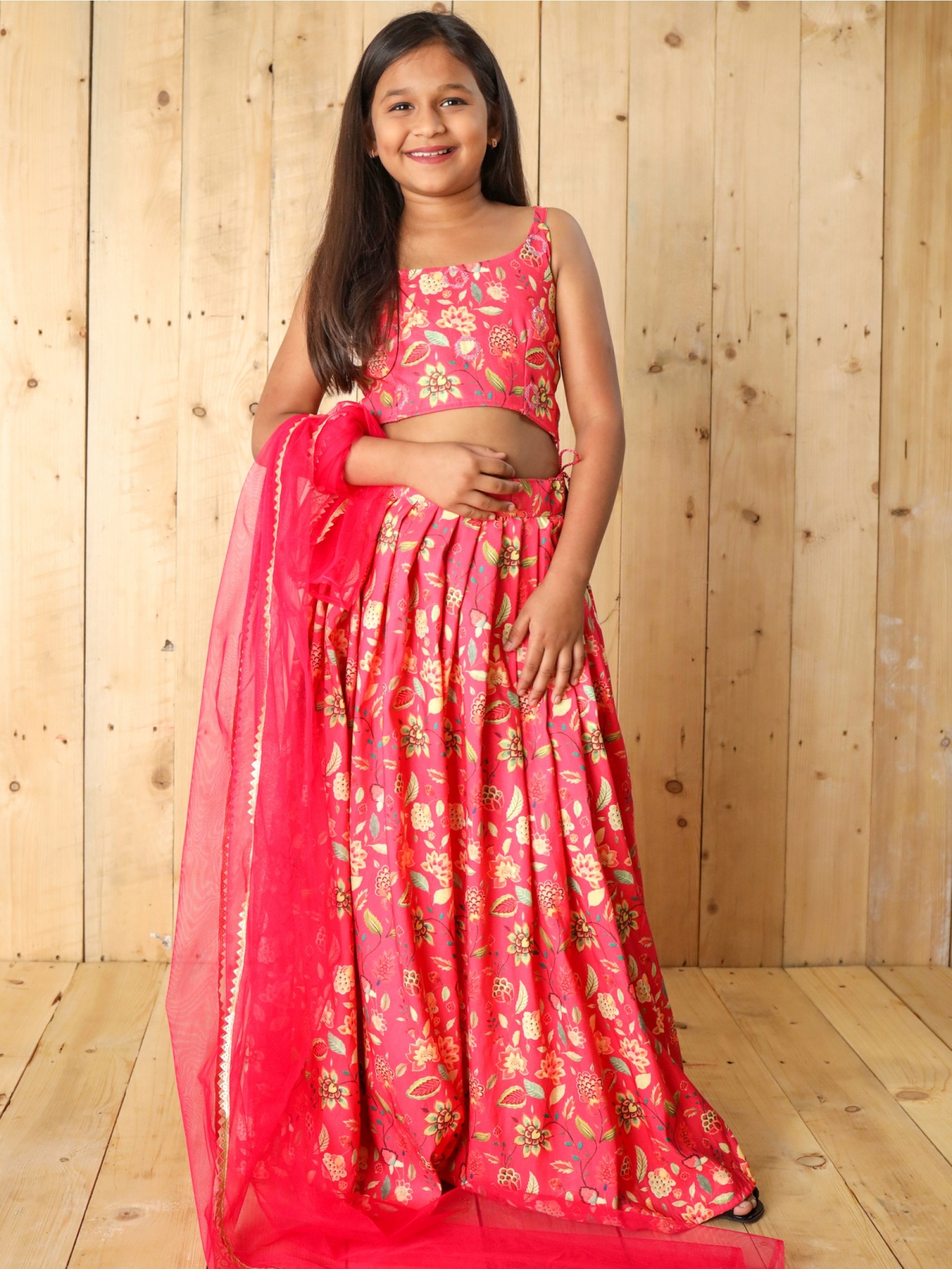 Georgette Silk Party Wear Kids Lehenga In Pink Color 