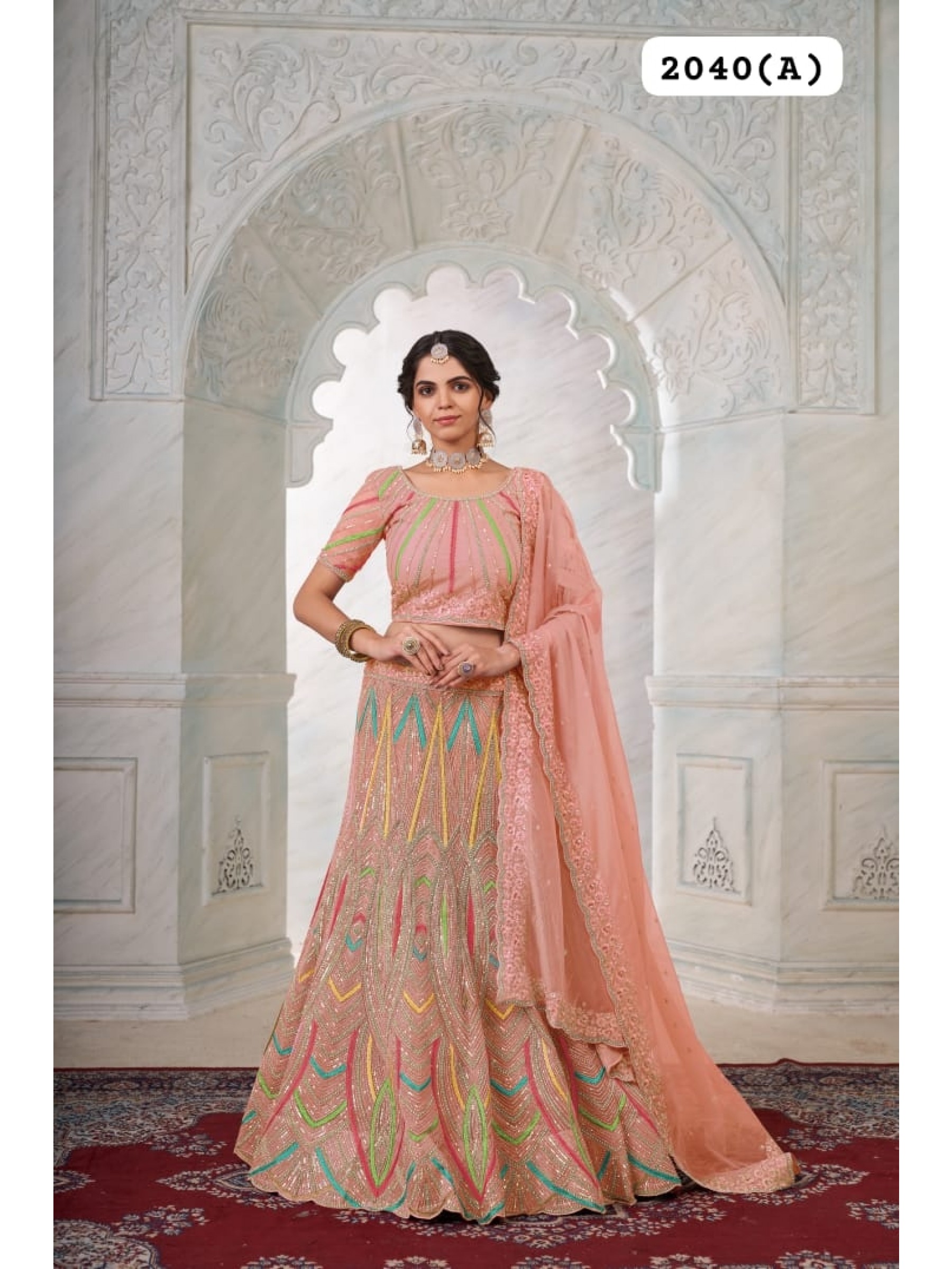 Georgette  Wedding Wear Lehenga In Peach Color  With Embroidery Work