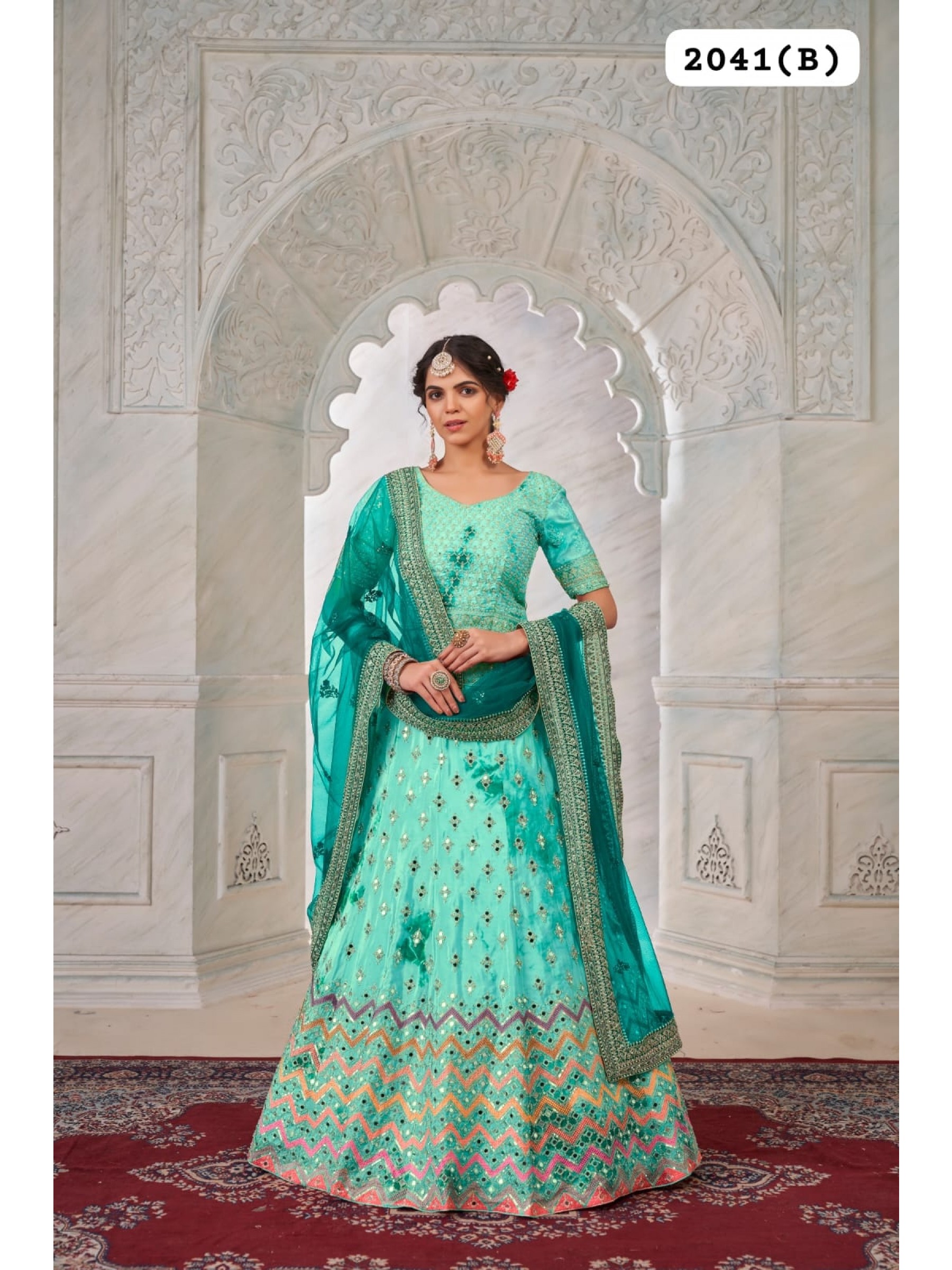 Crape Silk Fabrics Party Wear Lehenga in Turquoise Color With Embroidery Work