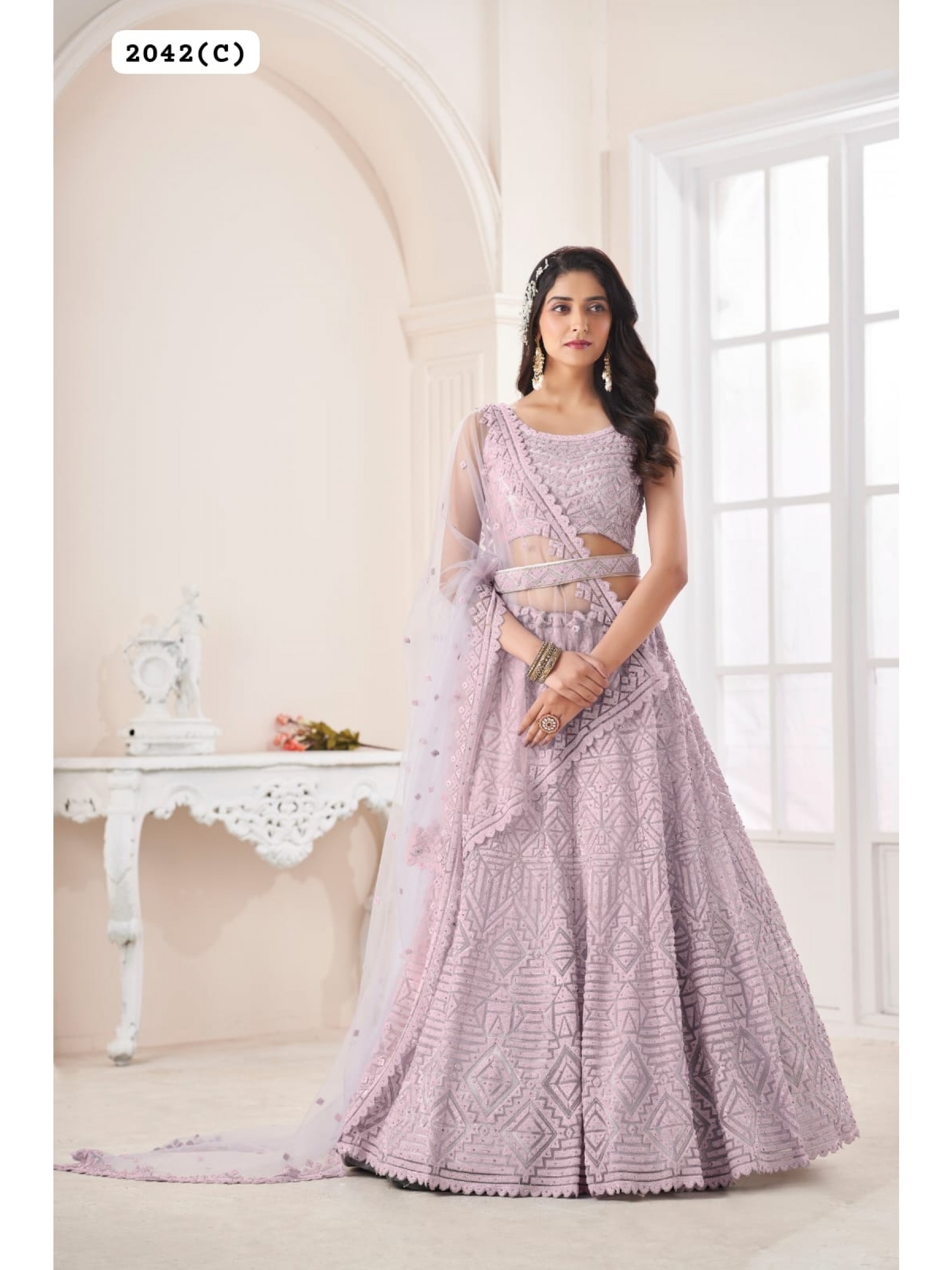 Soft Premium Net Wedding Wear Lehenga In Purple Color  With Embroidery Work