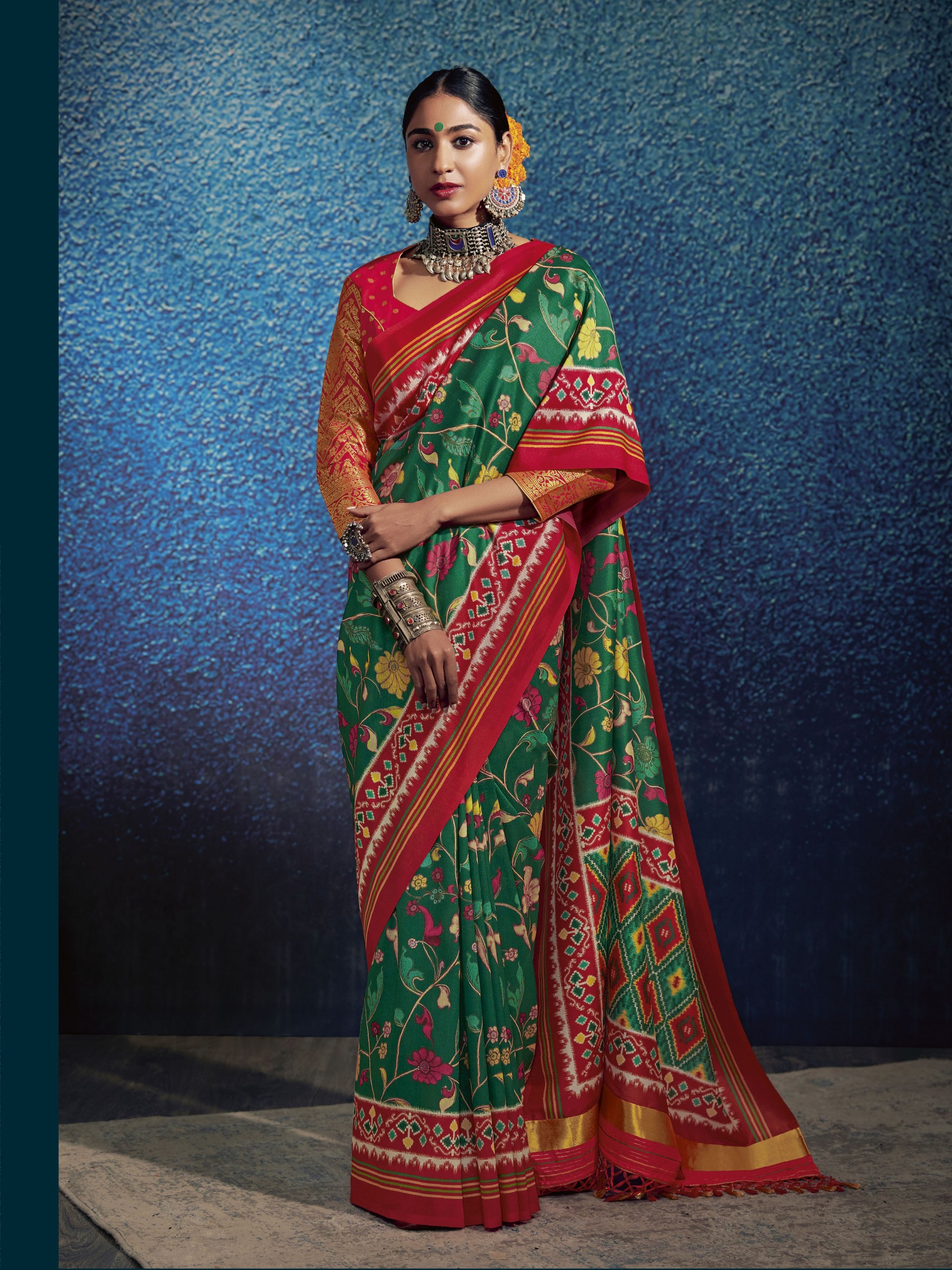  Patola  Silk Party Wear Saree In Green Color 