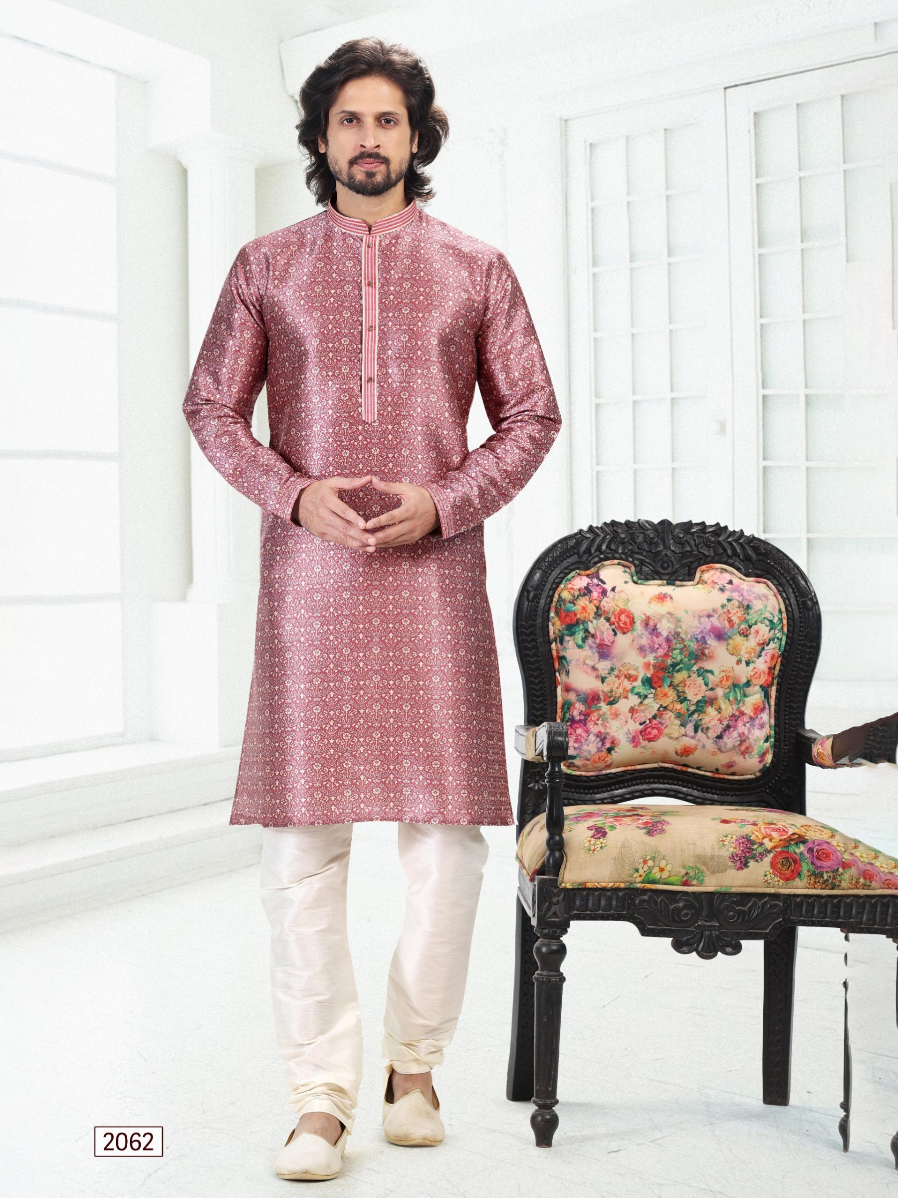 Banarasi Silk Readymade Kurta in Dark Pink Color With Digital Print 