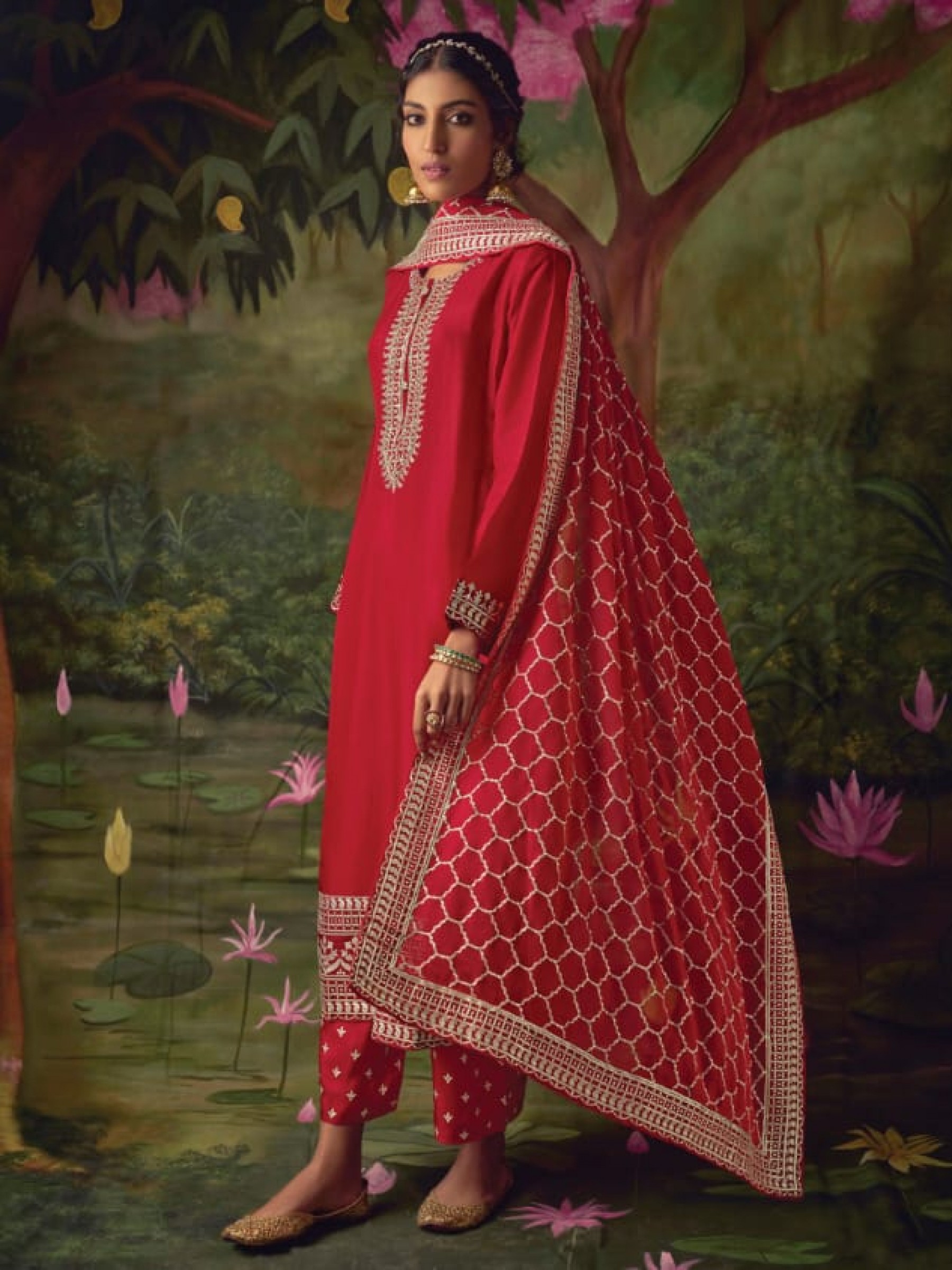 Soft Silk Party Wear Plazzo Red Color with  Embroidery Work