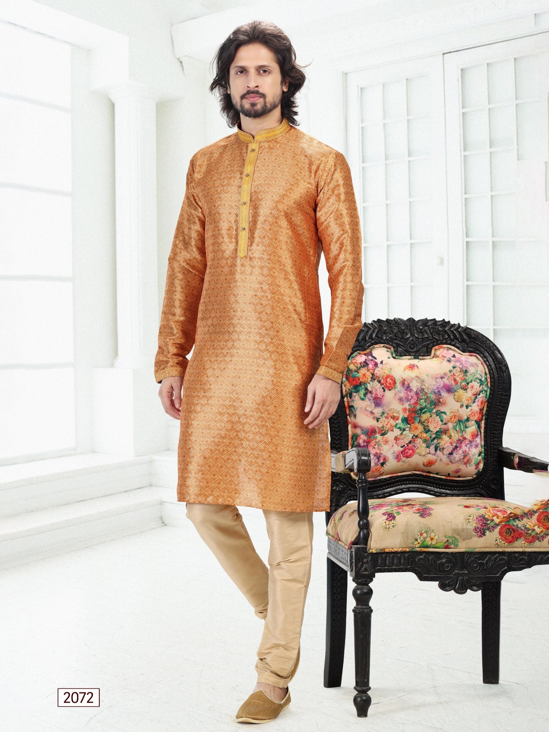 Banarasi Silk Readymade Kurta in Mustard Color With Digital Print 