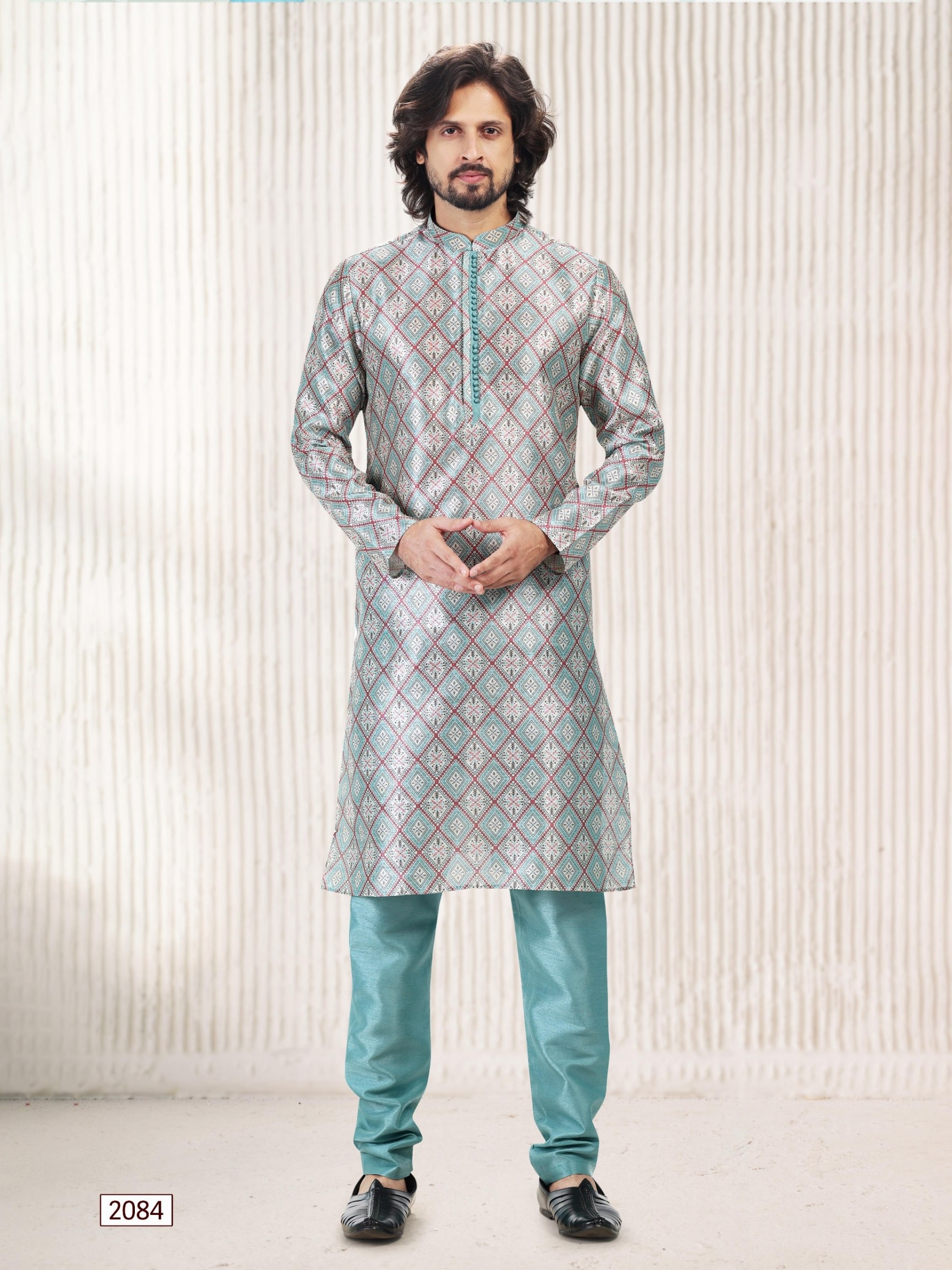 Jaquard Banarasi Silk Readymade Kurta in Ferozi Blue Color 