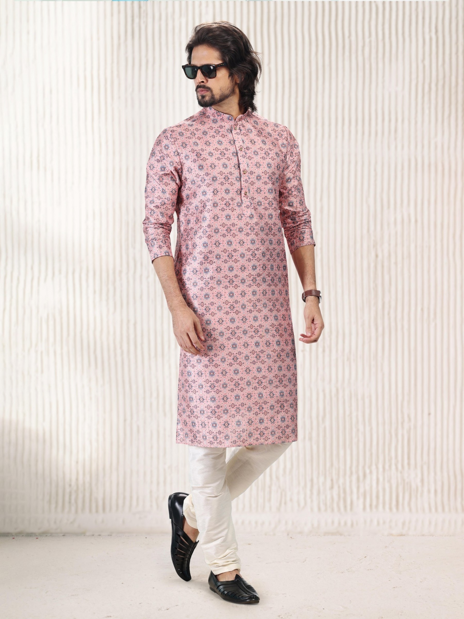 Jaquard Banarasi Silk Readymade Kurta in Dark Pink Color 