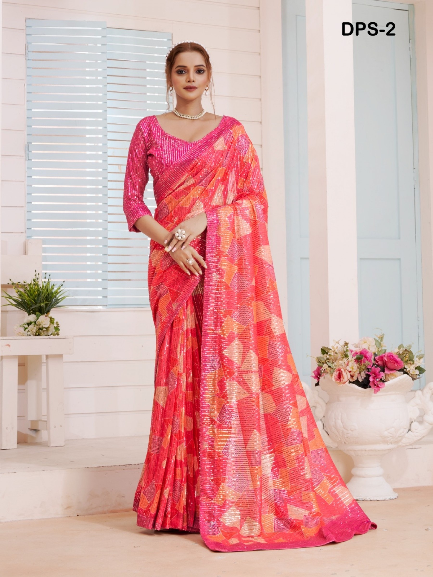 Imported  Fabric Party Wear  Saree In Pink Color With Embroidery Work