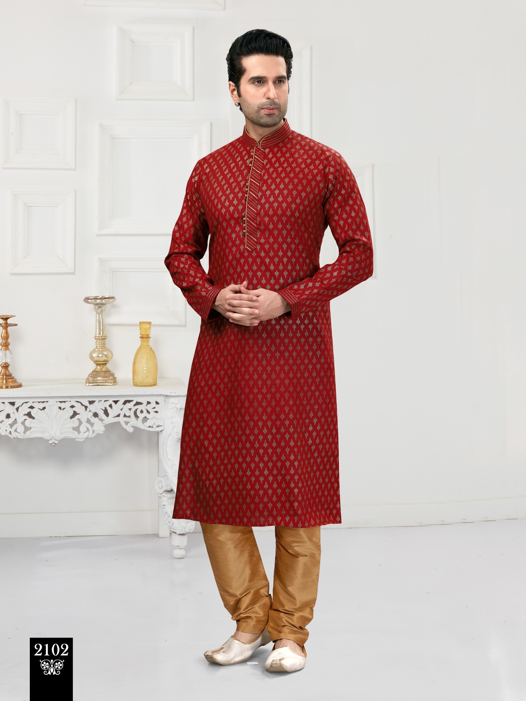 Cotton Silk Printed Readymade Kurta set in Maroon