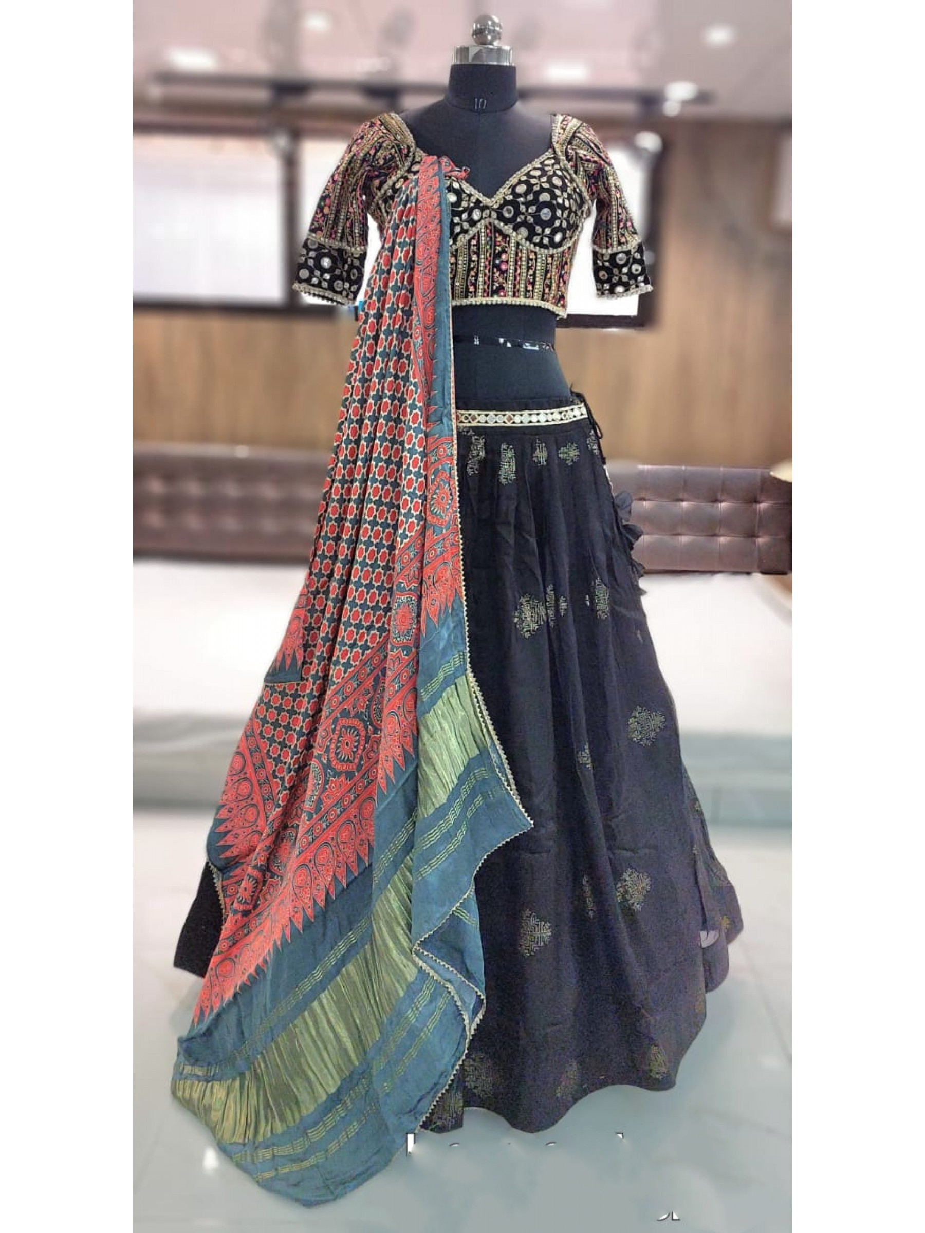 Pure  Silk Party Wear  Lehenga in Black Color With Embroidery  work