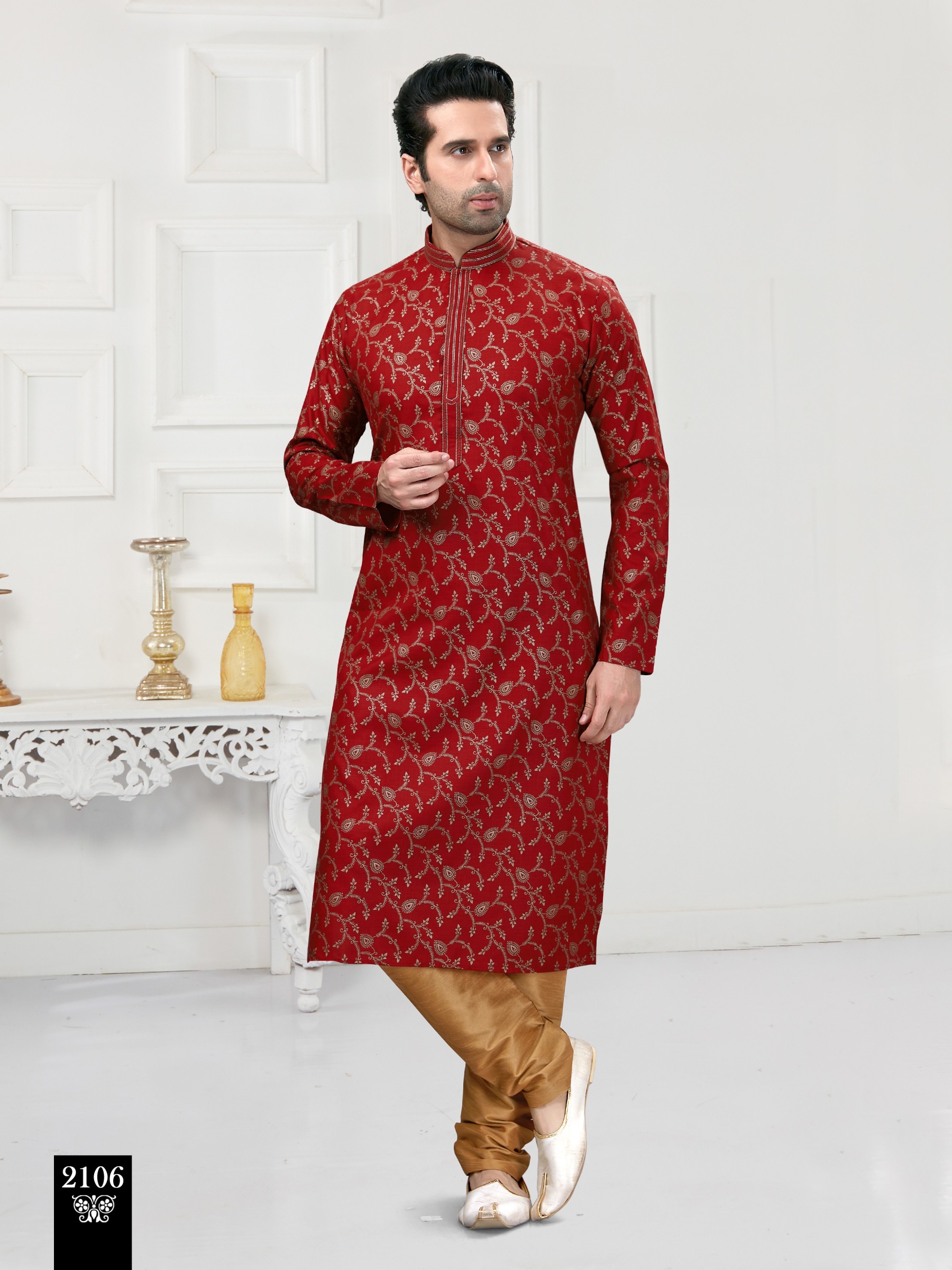 Cotton Silk Printed Readymade Kurta set in Maroon