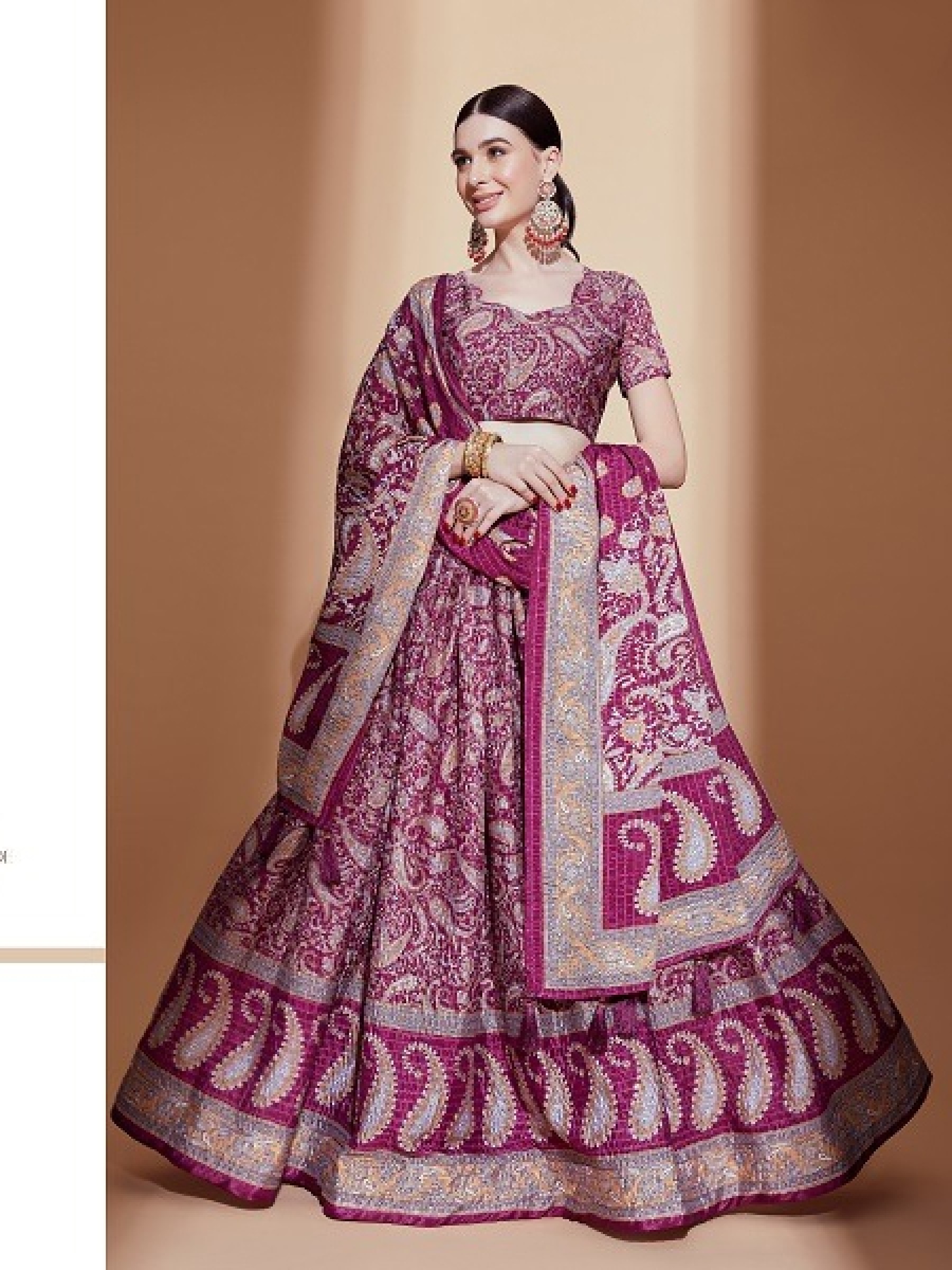 Chinon Silk Party Wear Lehenga in Purple Color With Digital Print work