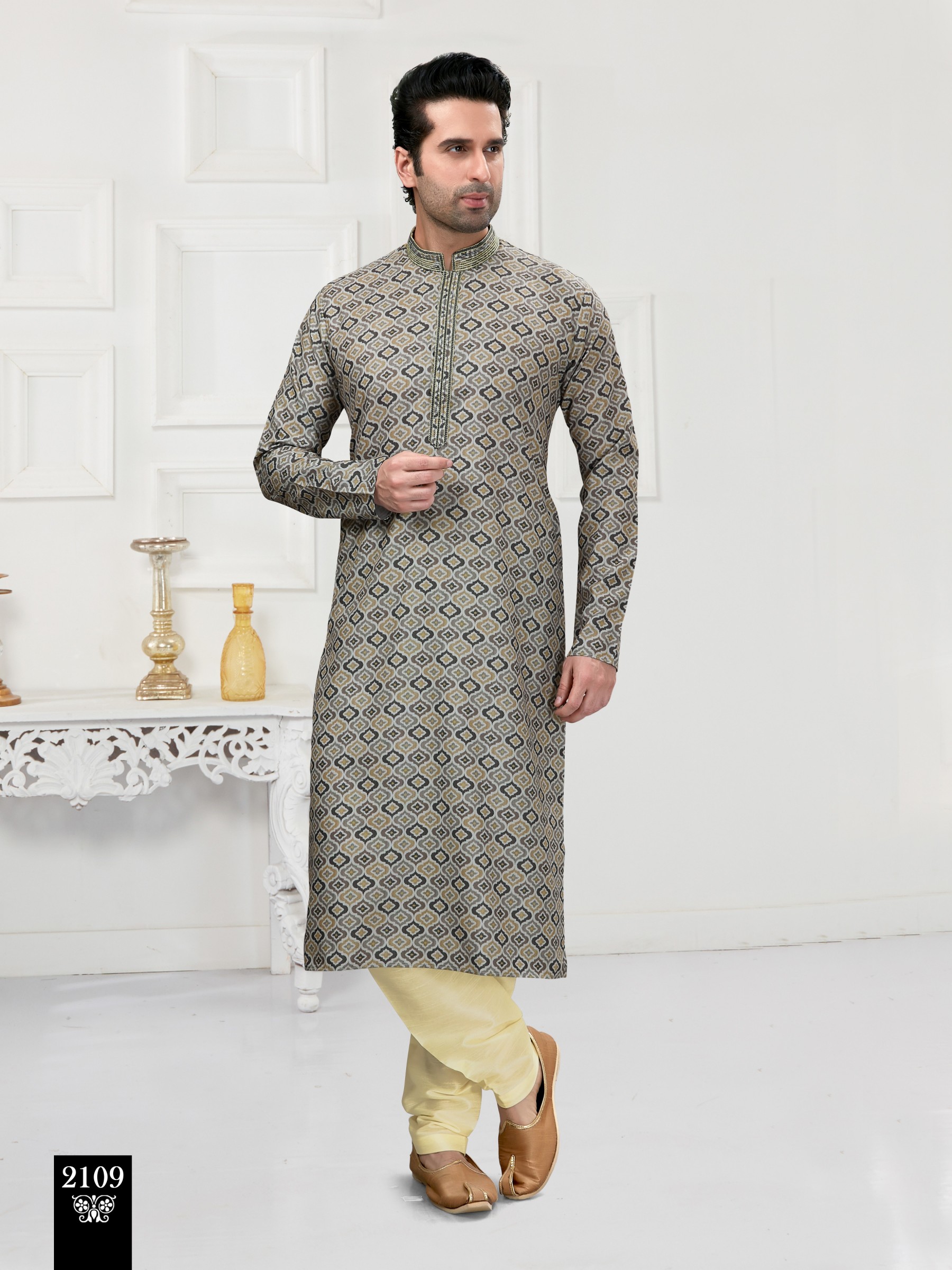 Cotton Silk Printed Readymade Kurta set in Multicolor
