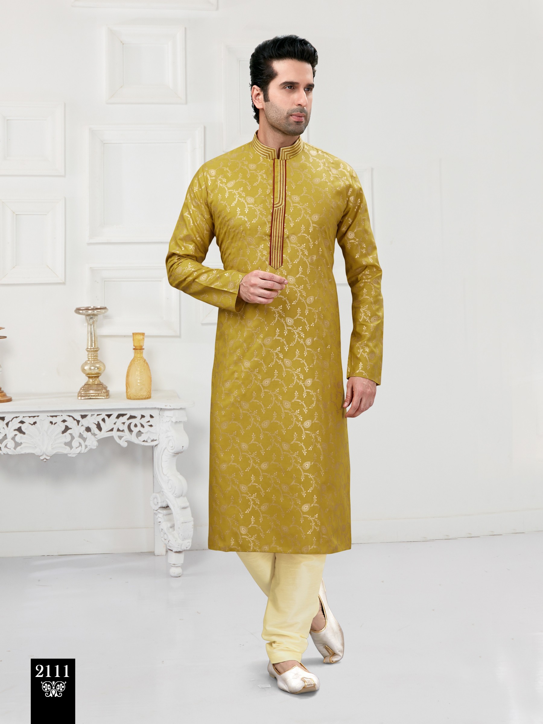 Cotton Silk Printed Readymade Kurta set in Mustard Yellow
