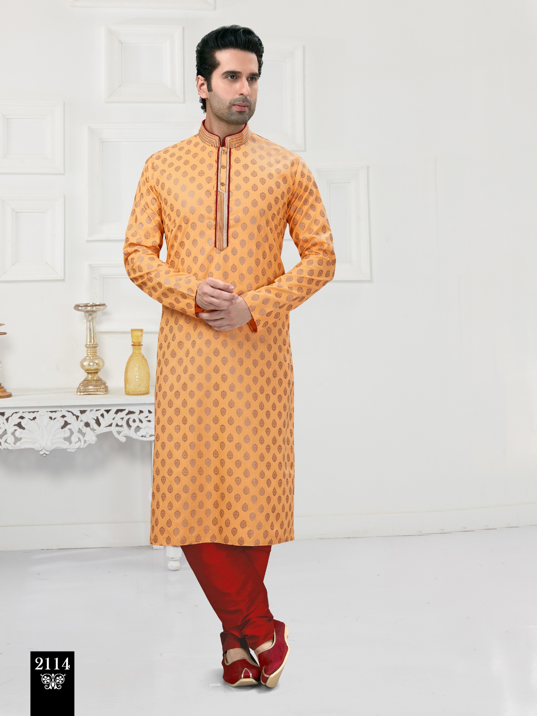 Cotton Silk Printed Readymade Kurta set in Peach