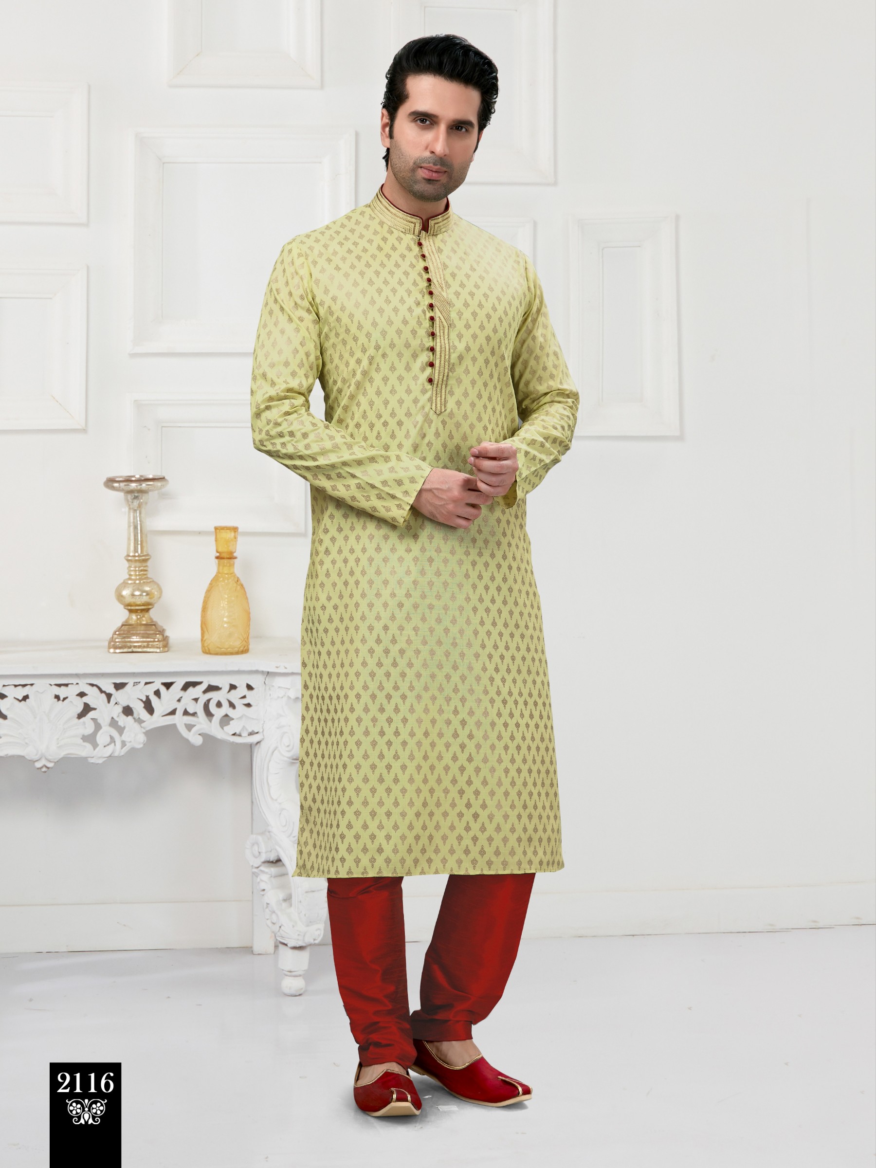 Cotton Silk Printed Readymade Kurta set in Light Pista