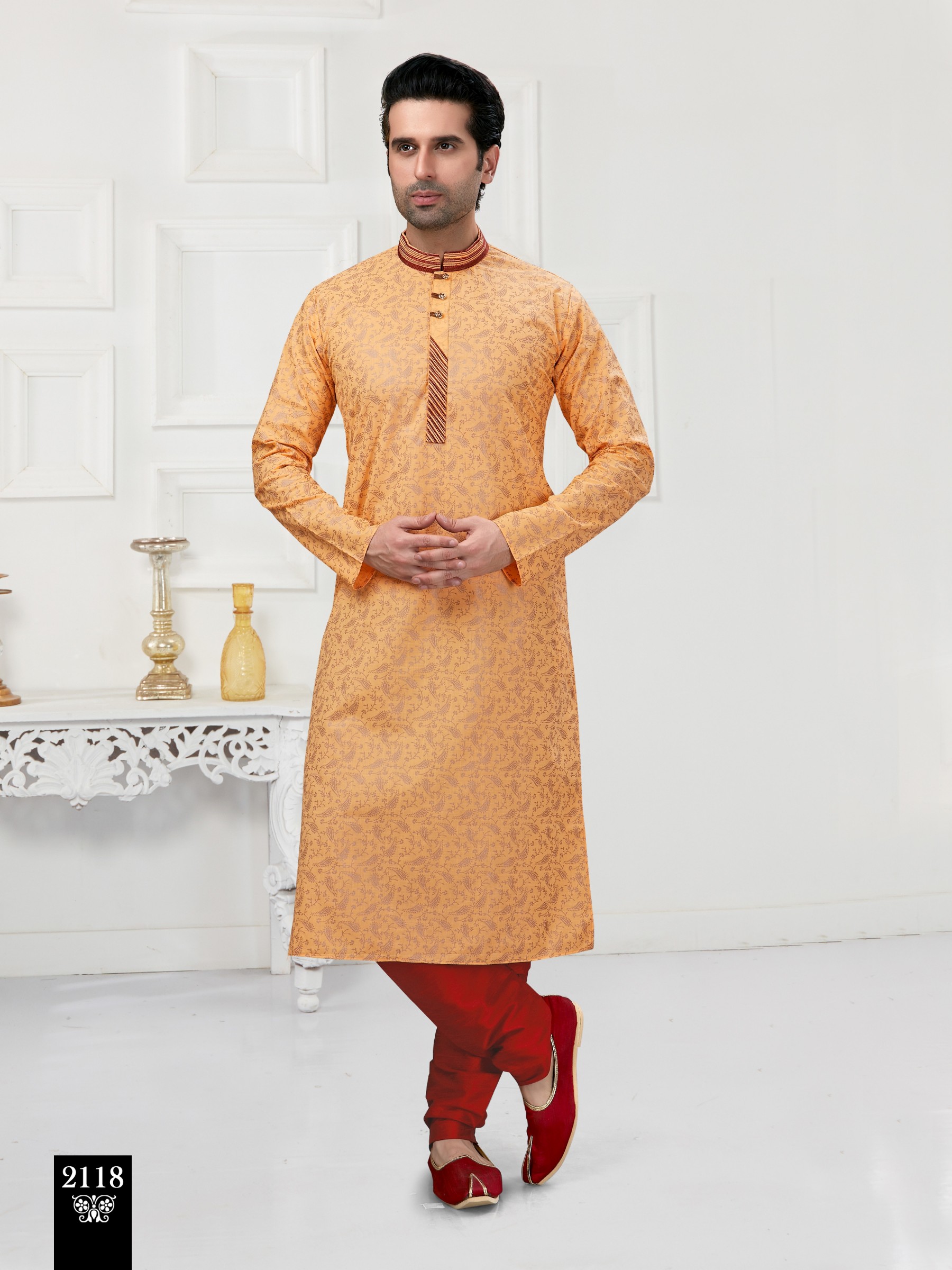 Cotton Silk Printed Readymade Kurta set in Peach