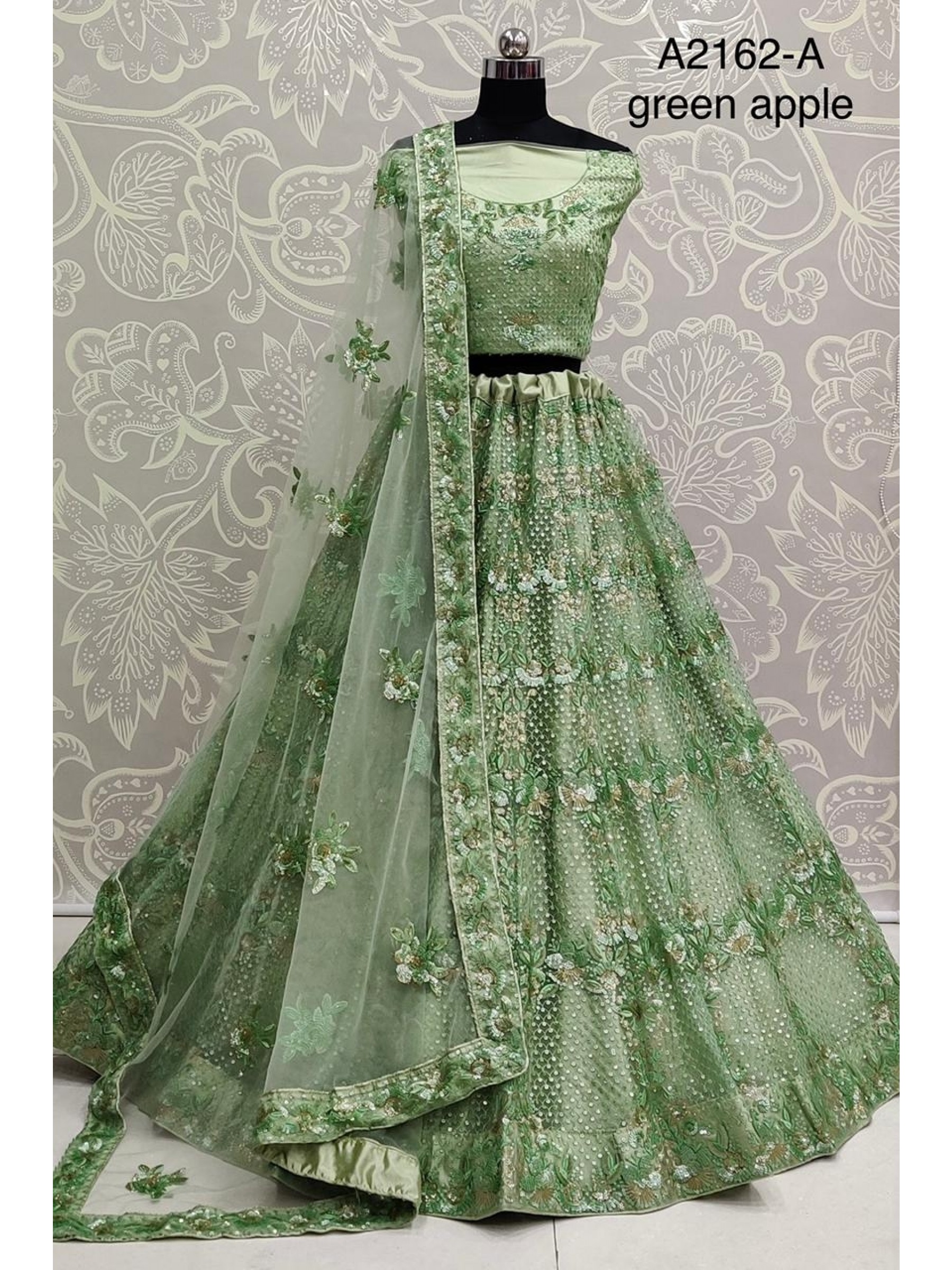 Soft Premium Net  Wedding Wear Lehenga In Green With Embroidery Work