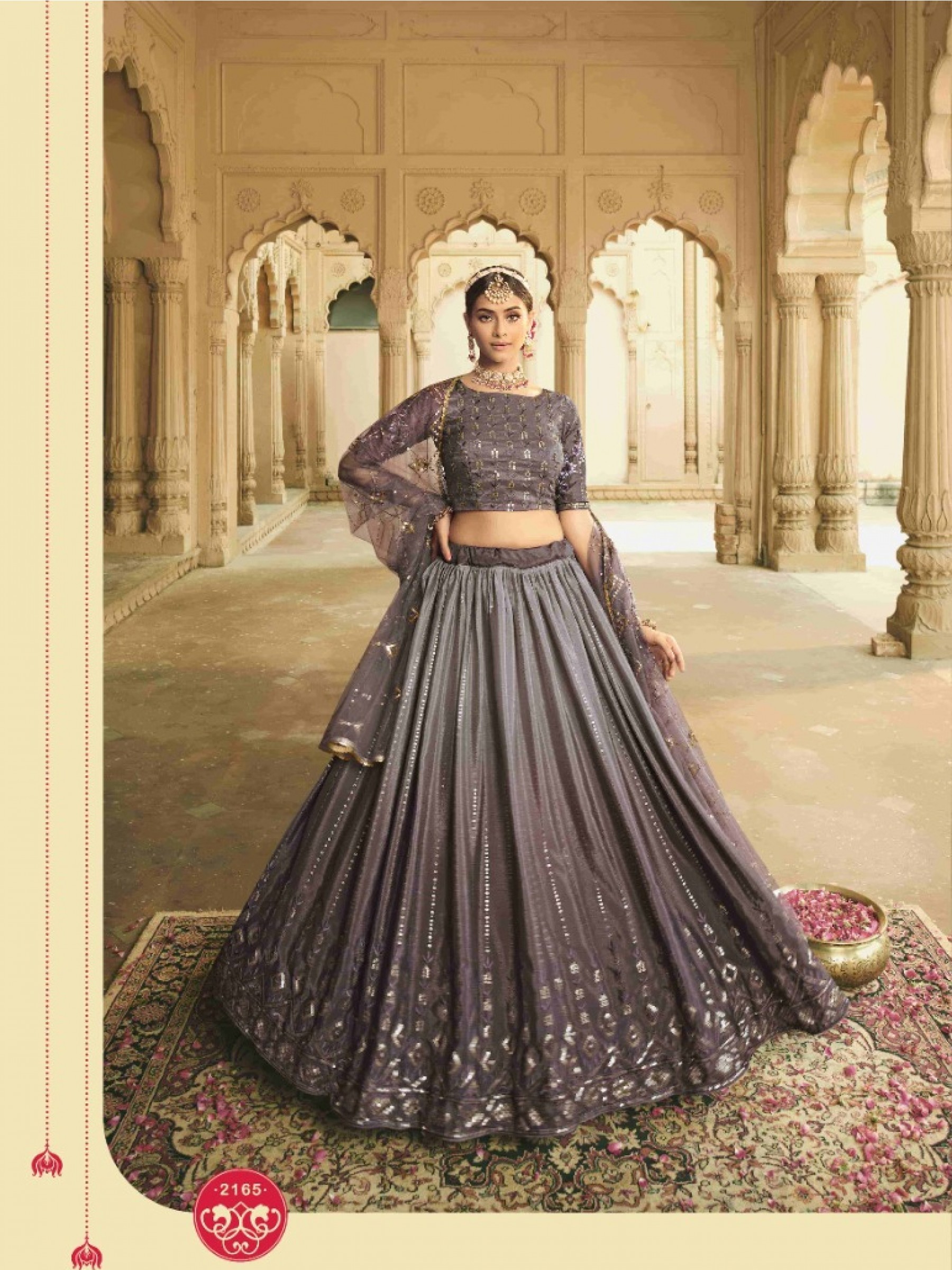 Silk  Party Wear Lehenga In Grey Color With Embroidery Work