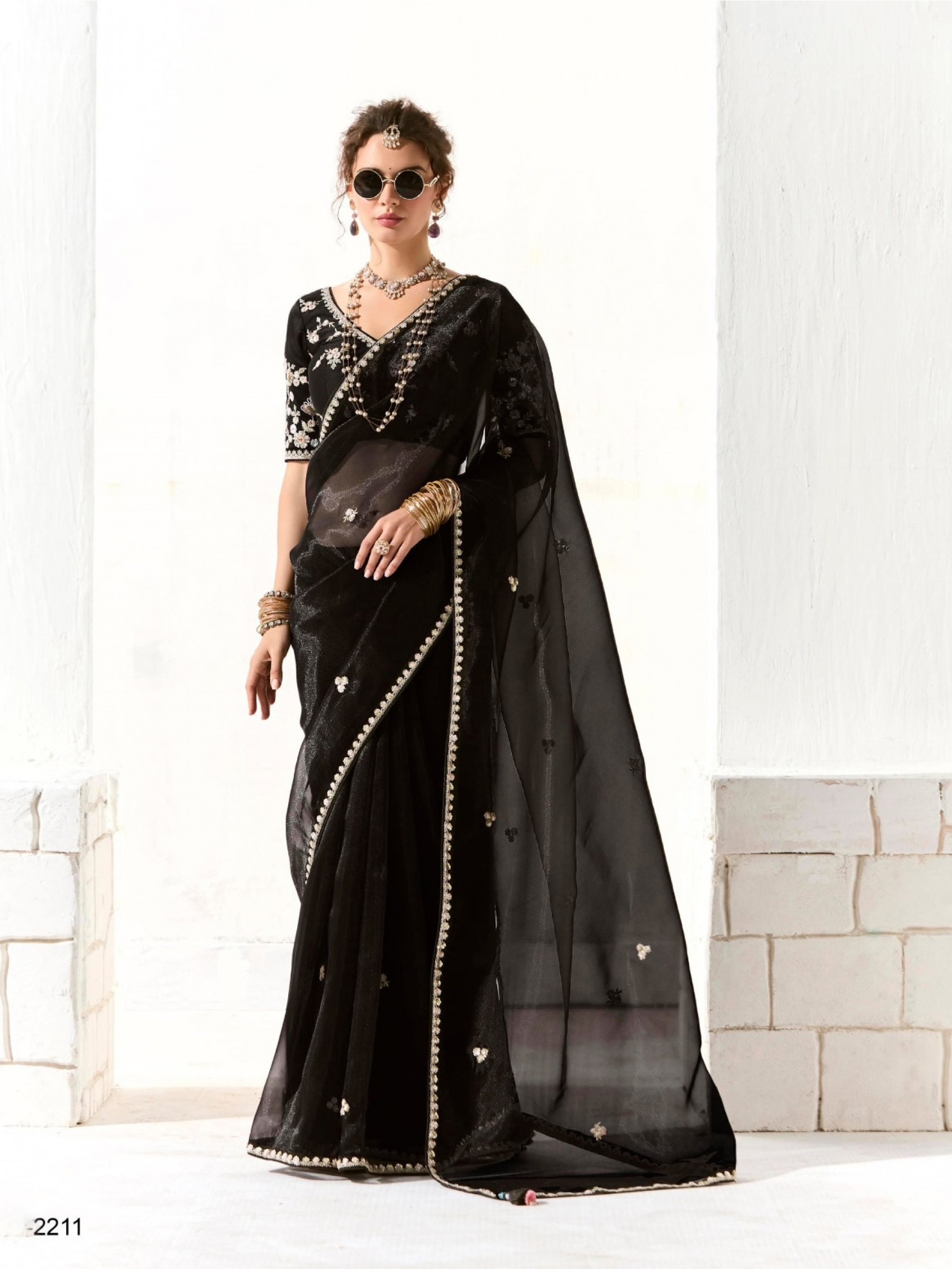 Organza Tissue Silk Party wear Saree In Color With Embroidery Work