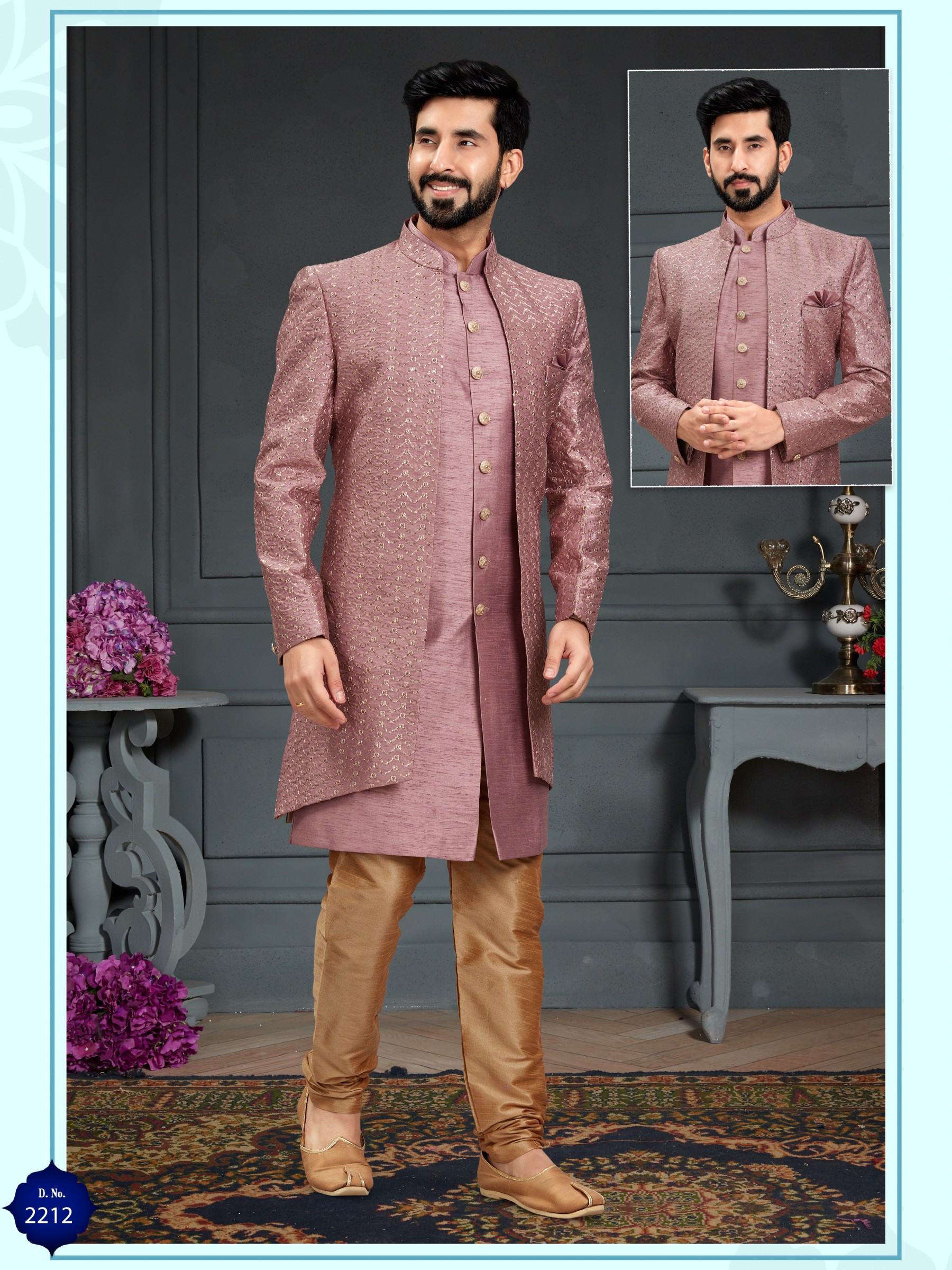 Heavy Imported Silk IndoWestern Ready Made Dress in Dusty Pink  With Embordiery Work 