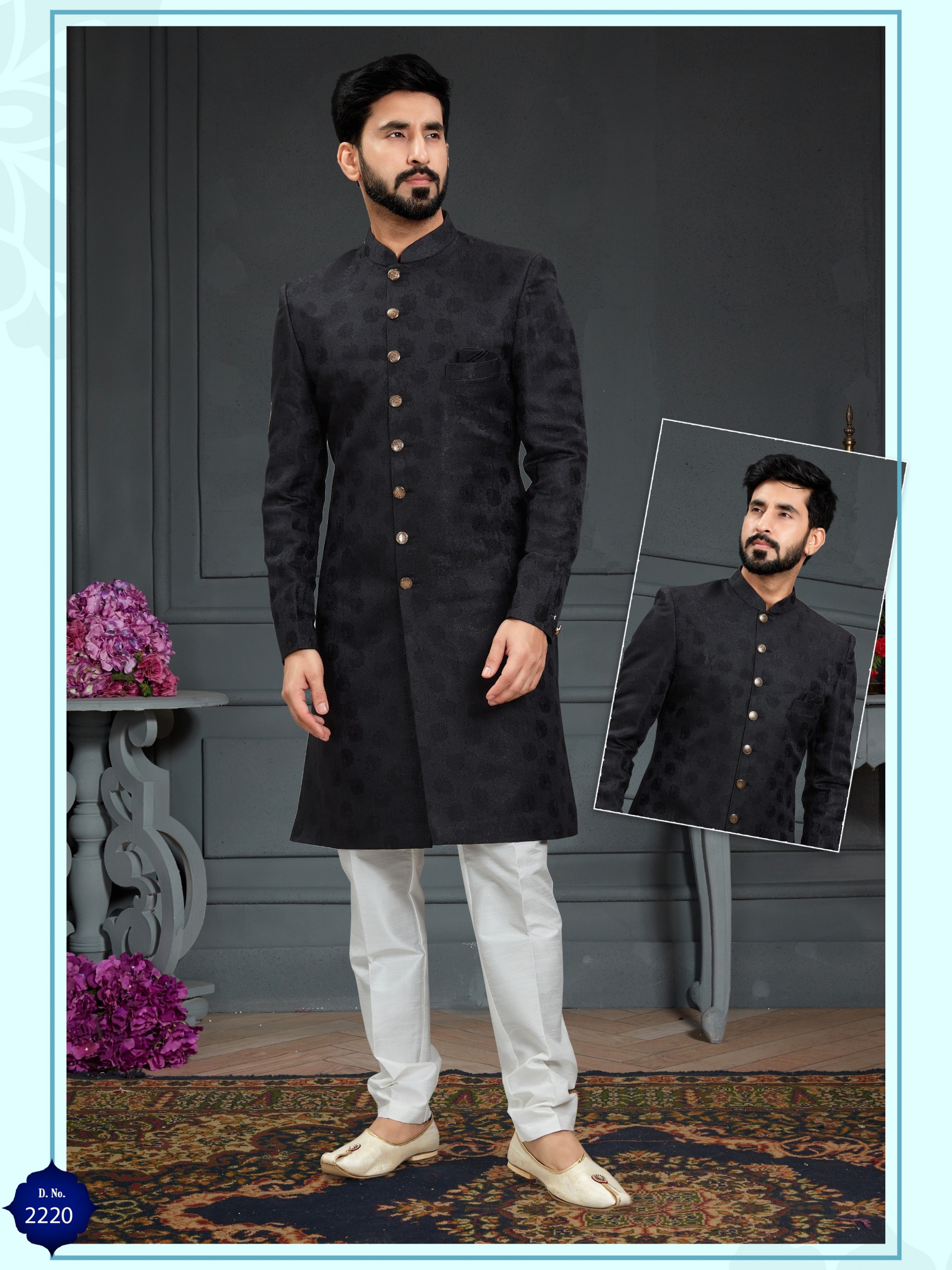 Heavy Imported Jacquard Silk IndoWestern Ready Made Dress in Black 